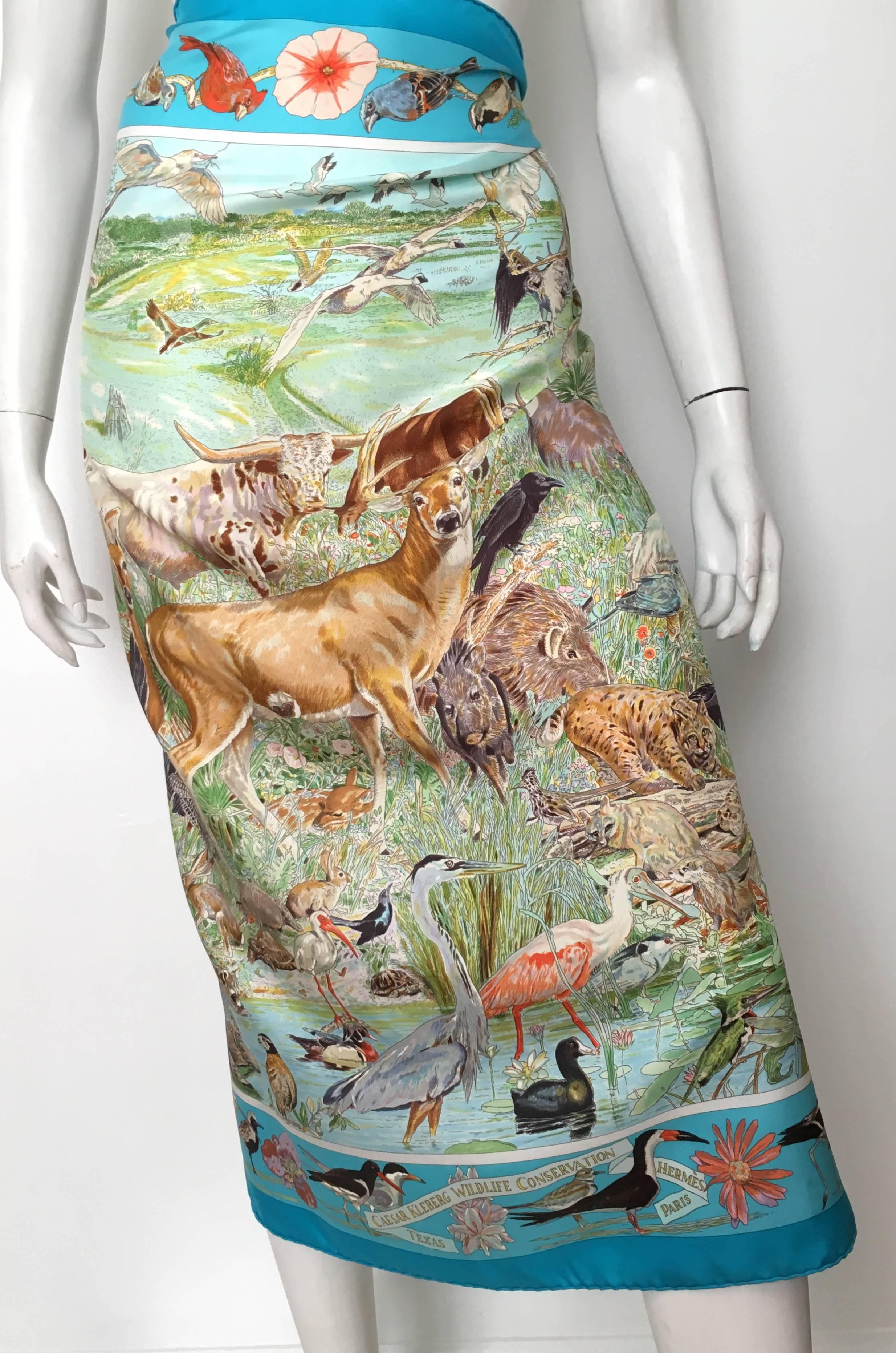 Hermes by Kermit Oliver Caesar Kleberg Wildlife Conservation Silk Scarf. In Excellent Condition In Atlanta, GA