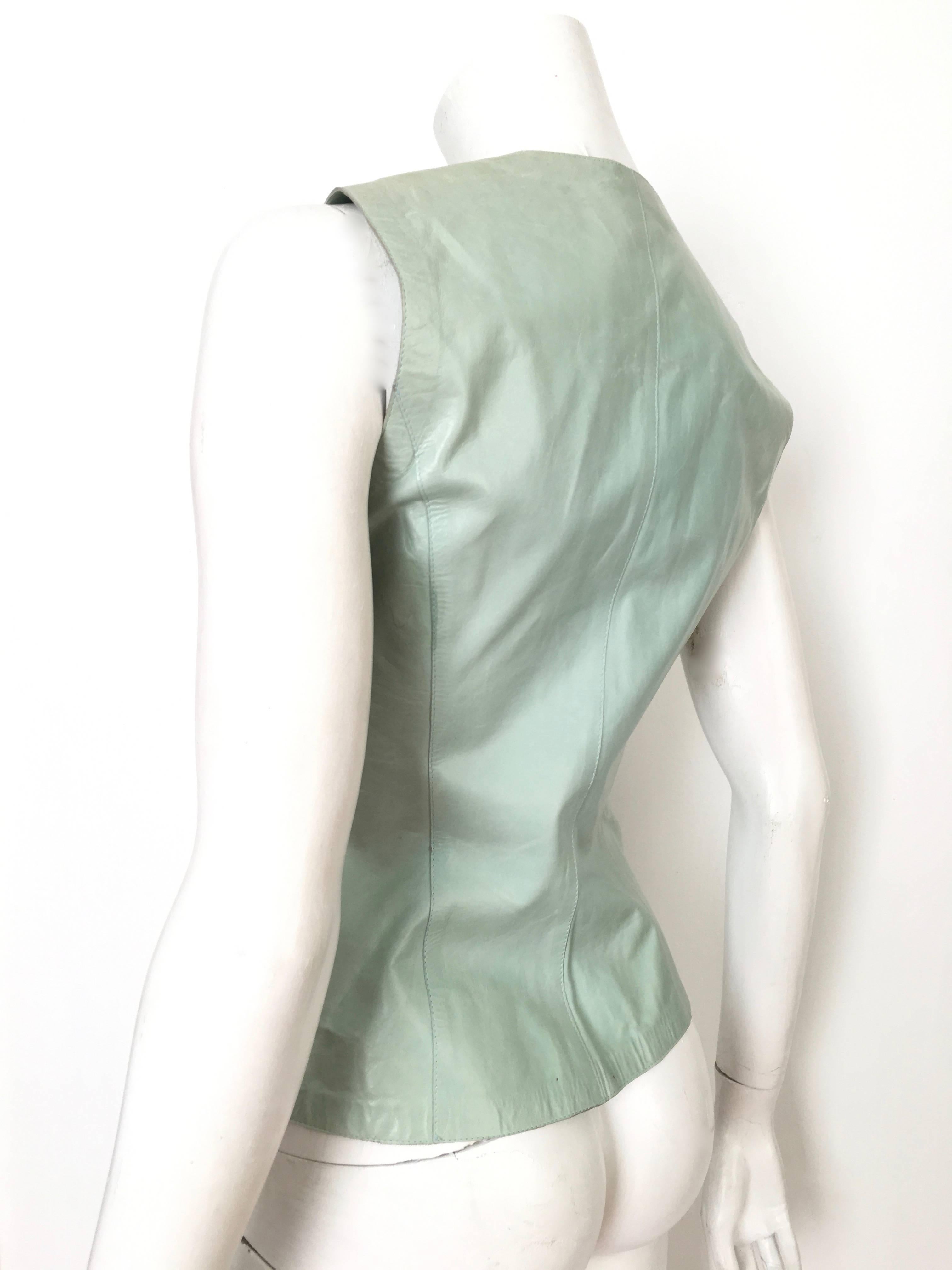 Gucci by Tom Ford 1990s Leather Aqua Vest, Size 4. In Good Condition For Sale In Atlanta, GA