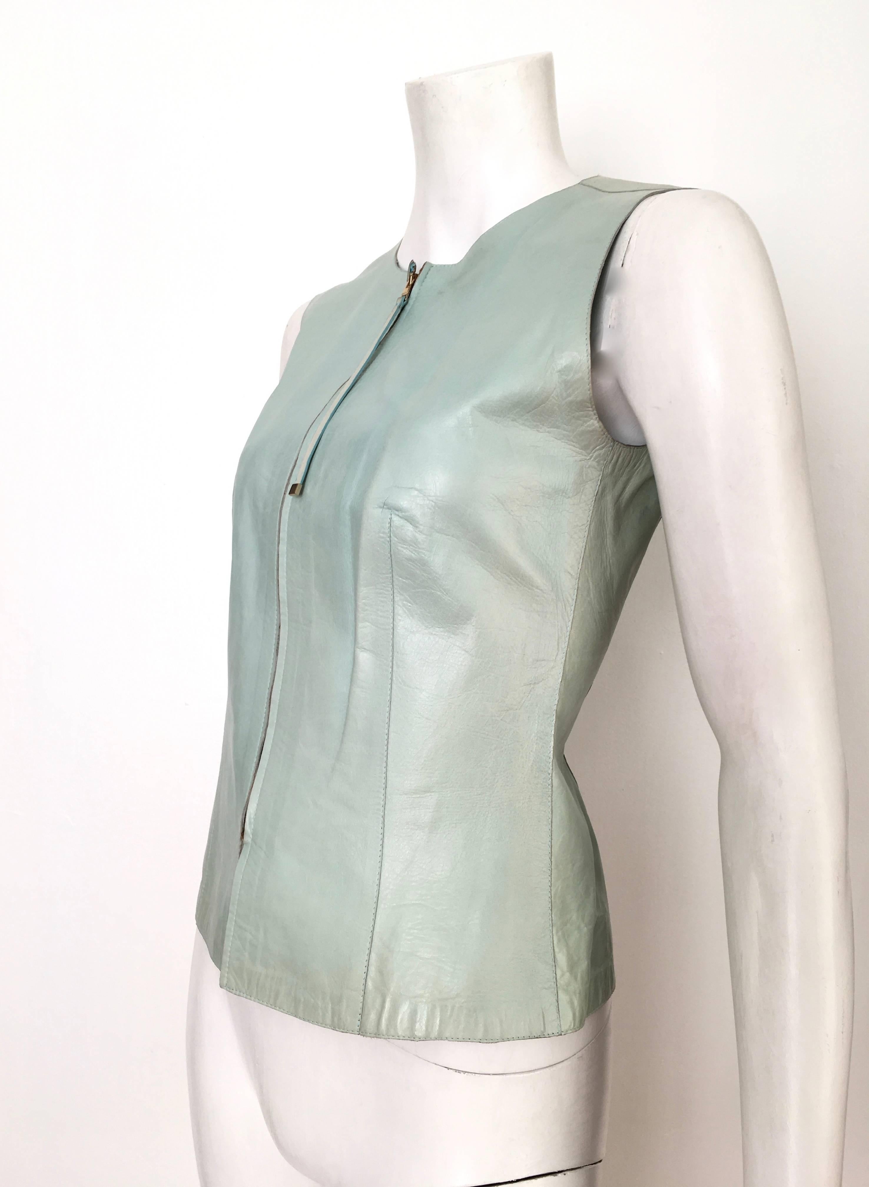 Women's or Men's Gucci by Tom Ford 1990s Leather Aqua Vest, Size 4. For Sale