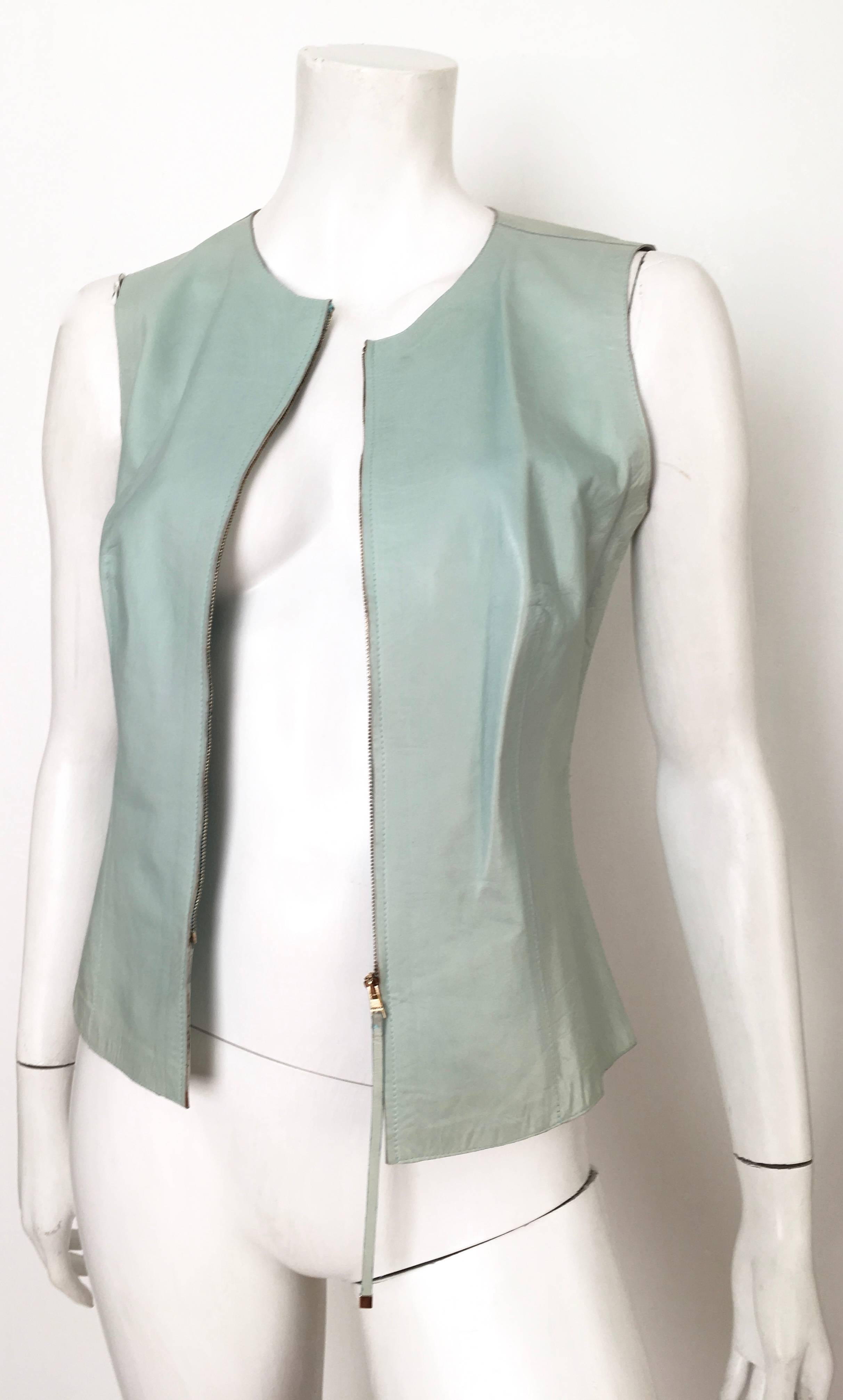 Gucci by Tom Ford 1990s Leather Aqua Vest, Size 4. For Sale 1