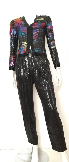 Neil Bieff for Sak's 1980s Sequin Jacket & Pants Set Size 4.