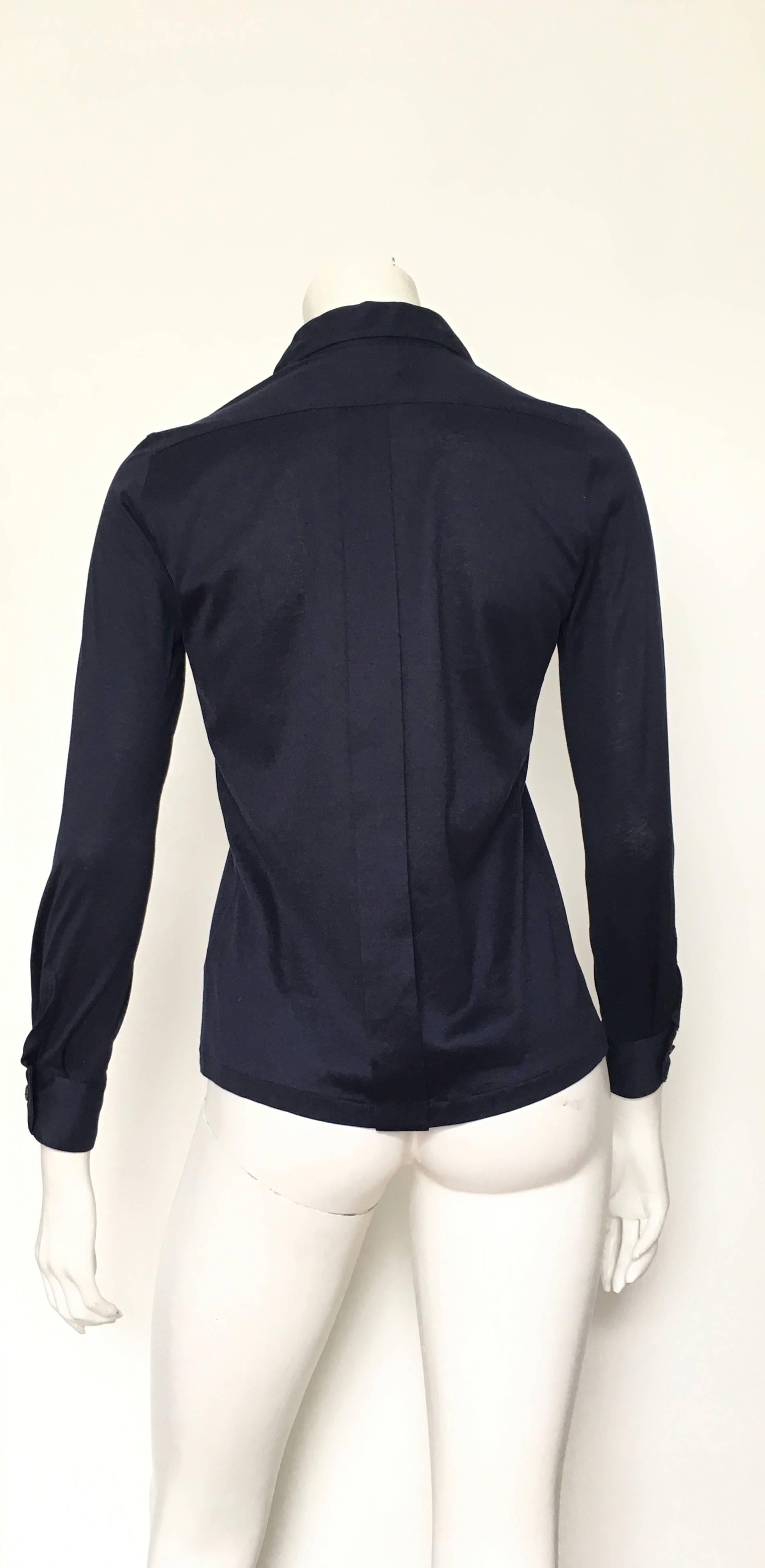Courreges 1980s Navy Cotton Button Up Blouse Size 4. 1