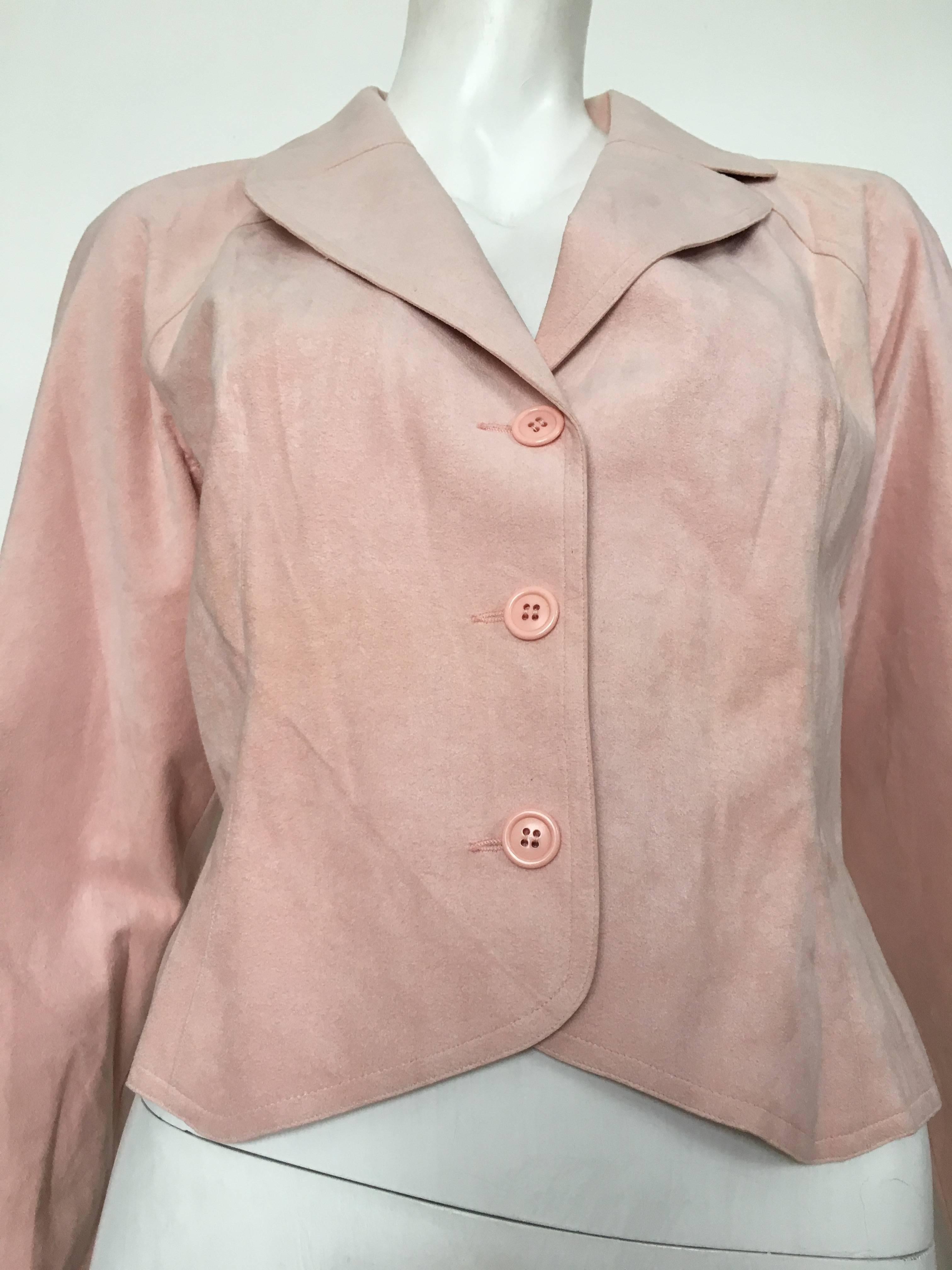 Beige HALSTON 1970s Pink Ultra Suede Cropped Jacket Size 14. Never Worn. For Sale