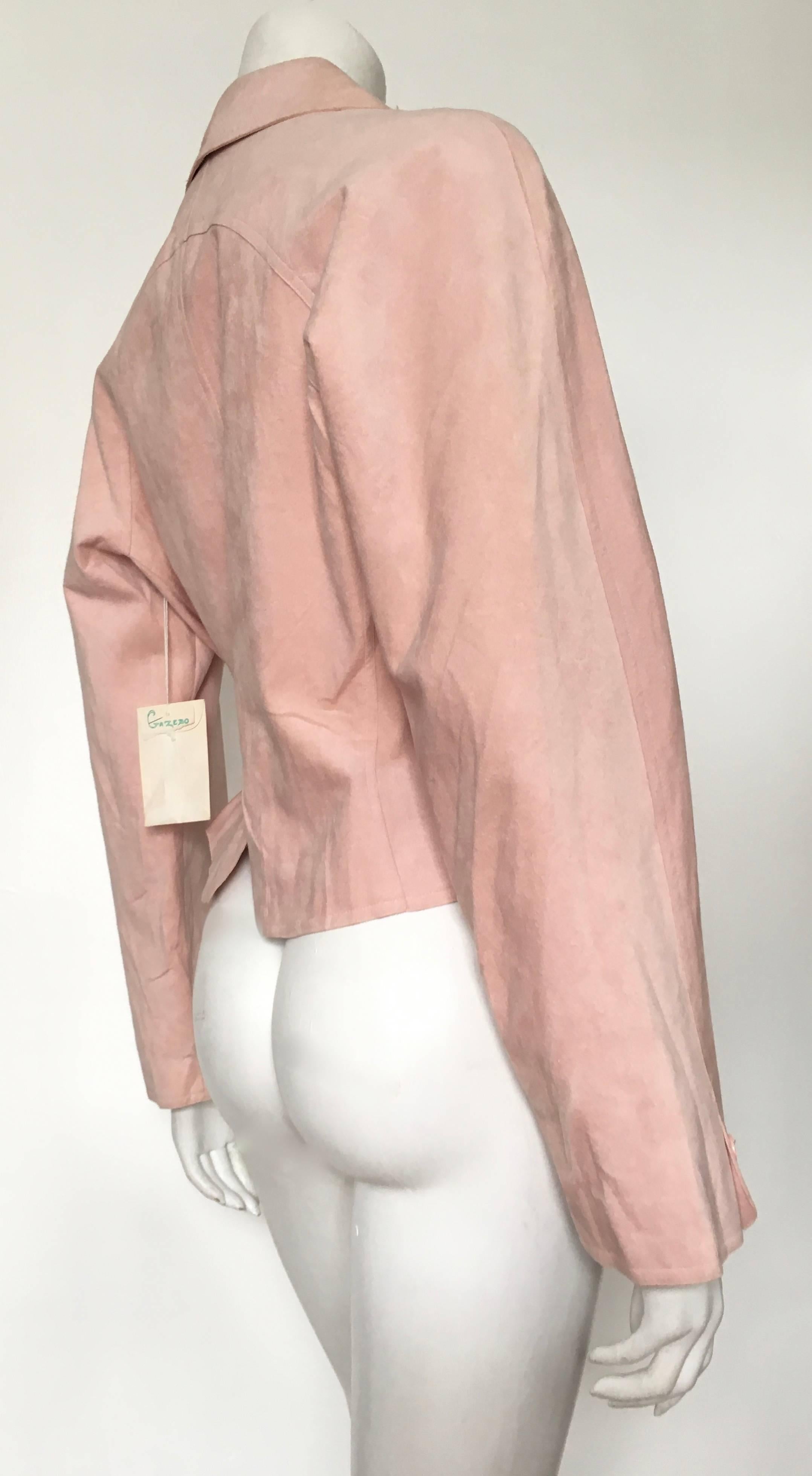 Women's or Men's HALSTON 1970s Pink Ultra Suede Cropped Jacket Size 14. Never Worn. For Sale