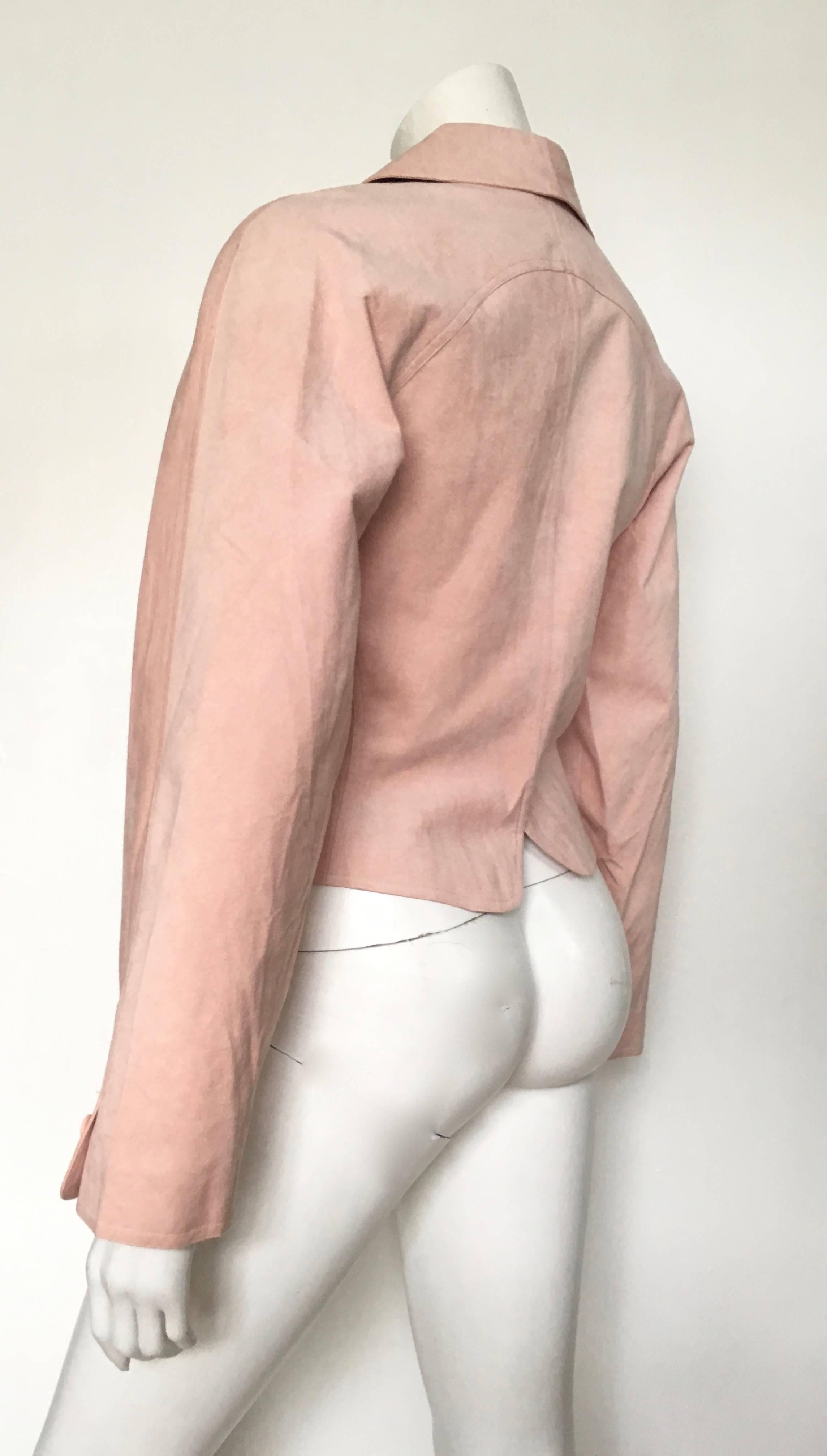 HALSTON 1970s Pink Ultra Suede Cropped Jacket Size 14. Never Worn. For Sale 2