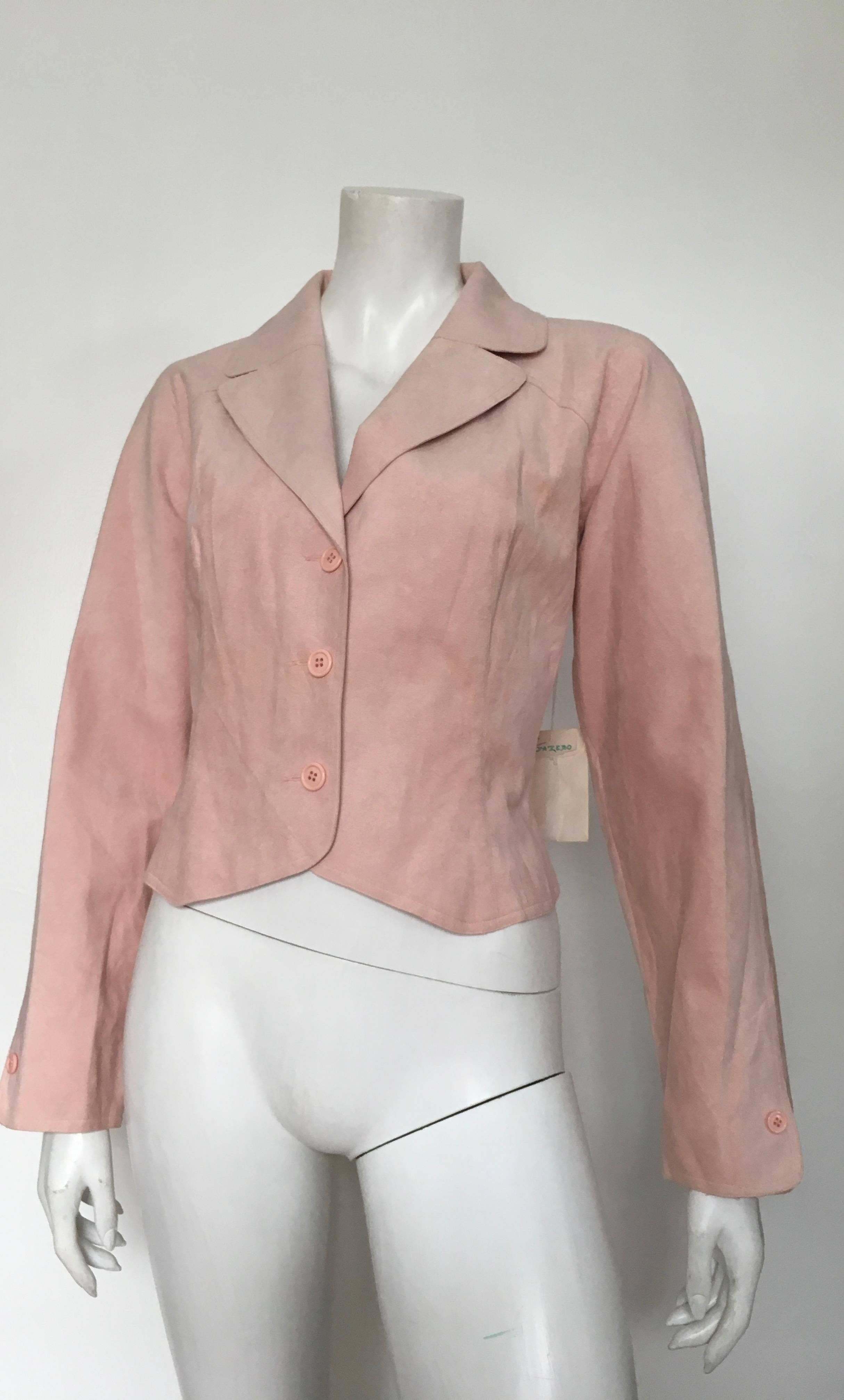 HALSTON 1970s Pink Ultra Suede Cropped Jacket Size 14. Never Worn. For Sale 3