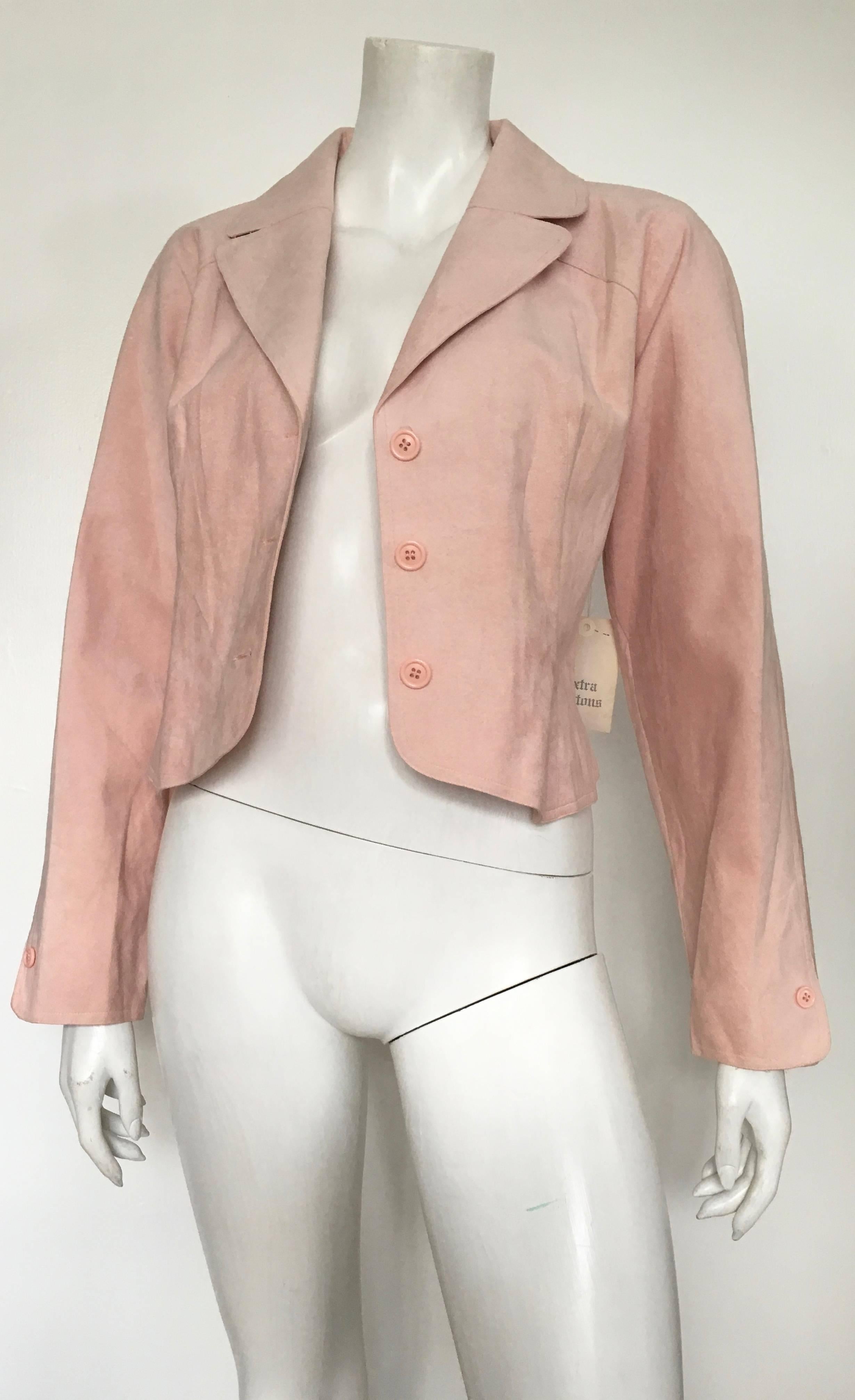 HALSTON 1970s Pink Ultra Suede Cropped Jacket Size 14. Never Worn. For Sale 4