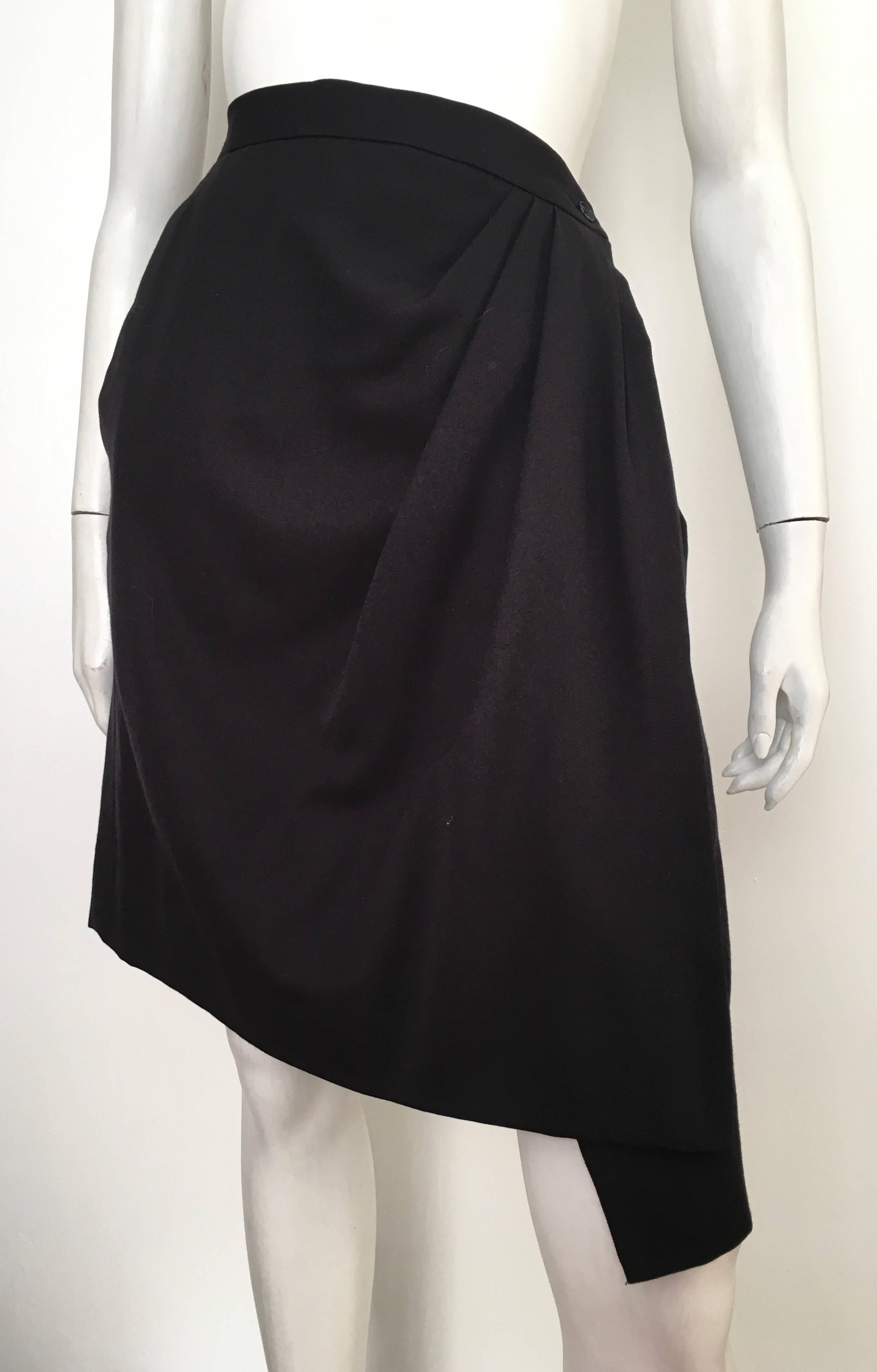 Yves Saint Laurent 1990s Black Wool Wrap Skirt with Pockets Size 6 / 8. For Sale 5