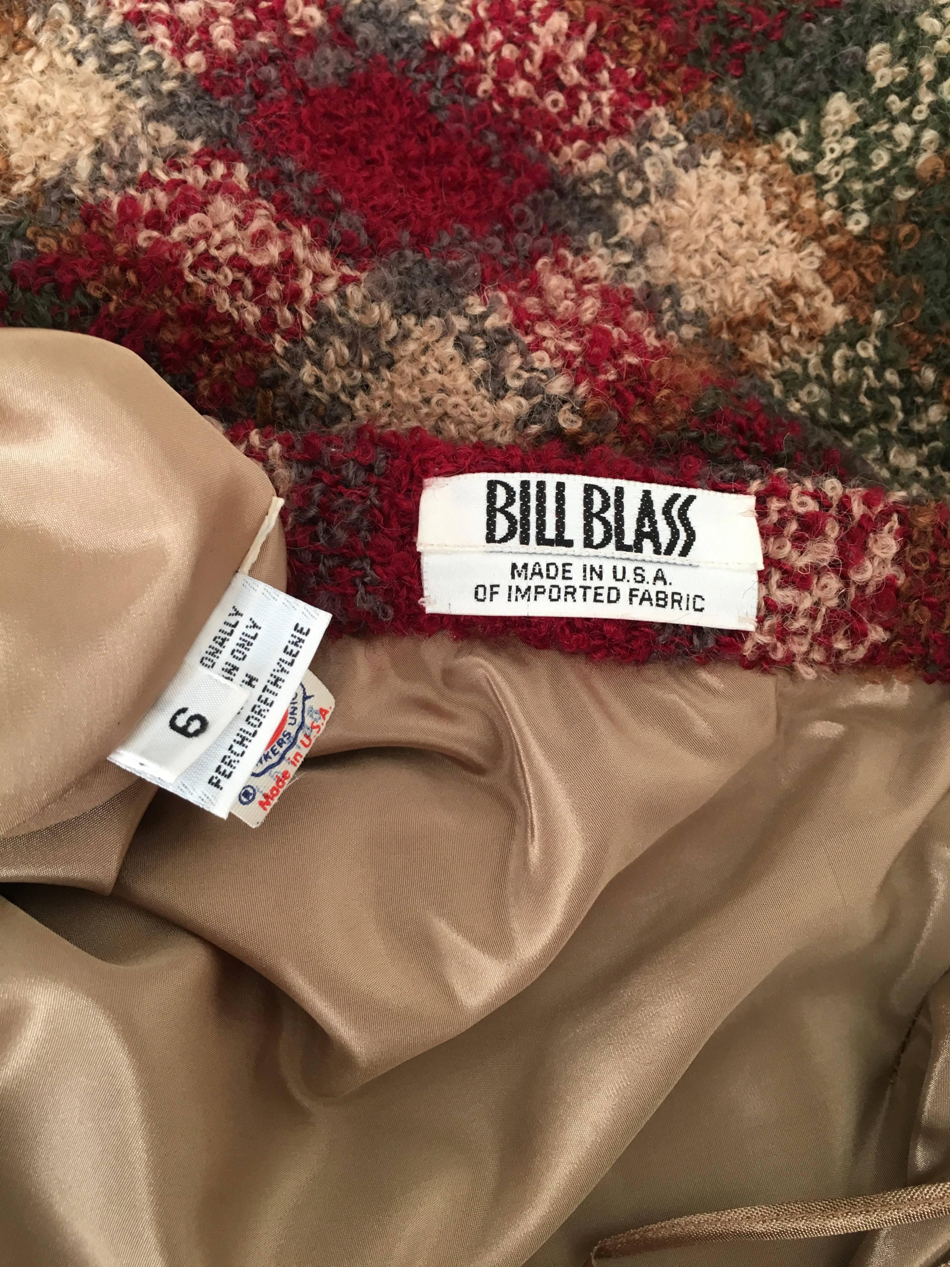 Bill Blass 1970s Nubby Wool Plaid Skirt Size 4. For Sale 4