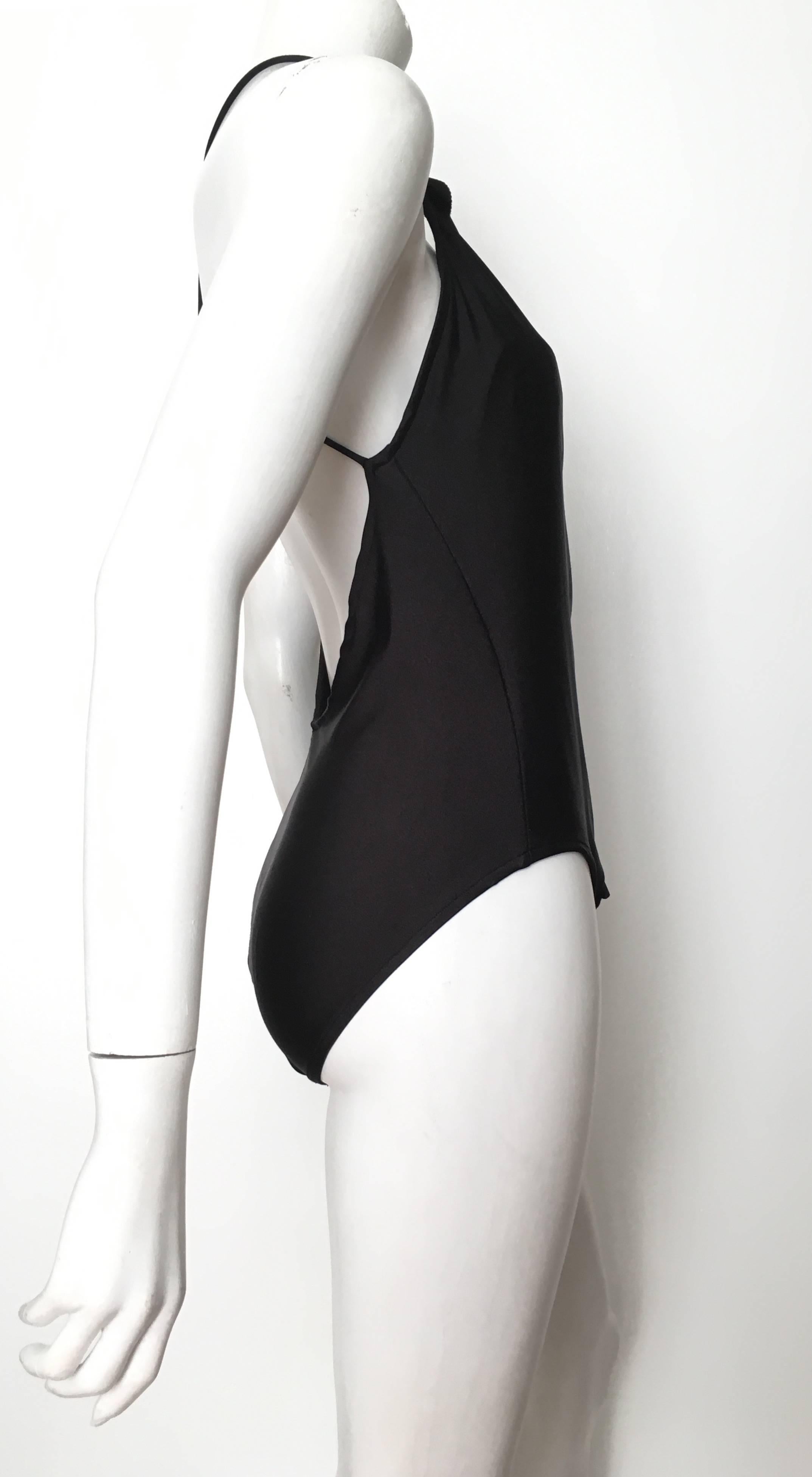 Oscar de la Renta 1990s Black Swimsuit with Flower Size 8/10. 1