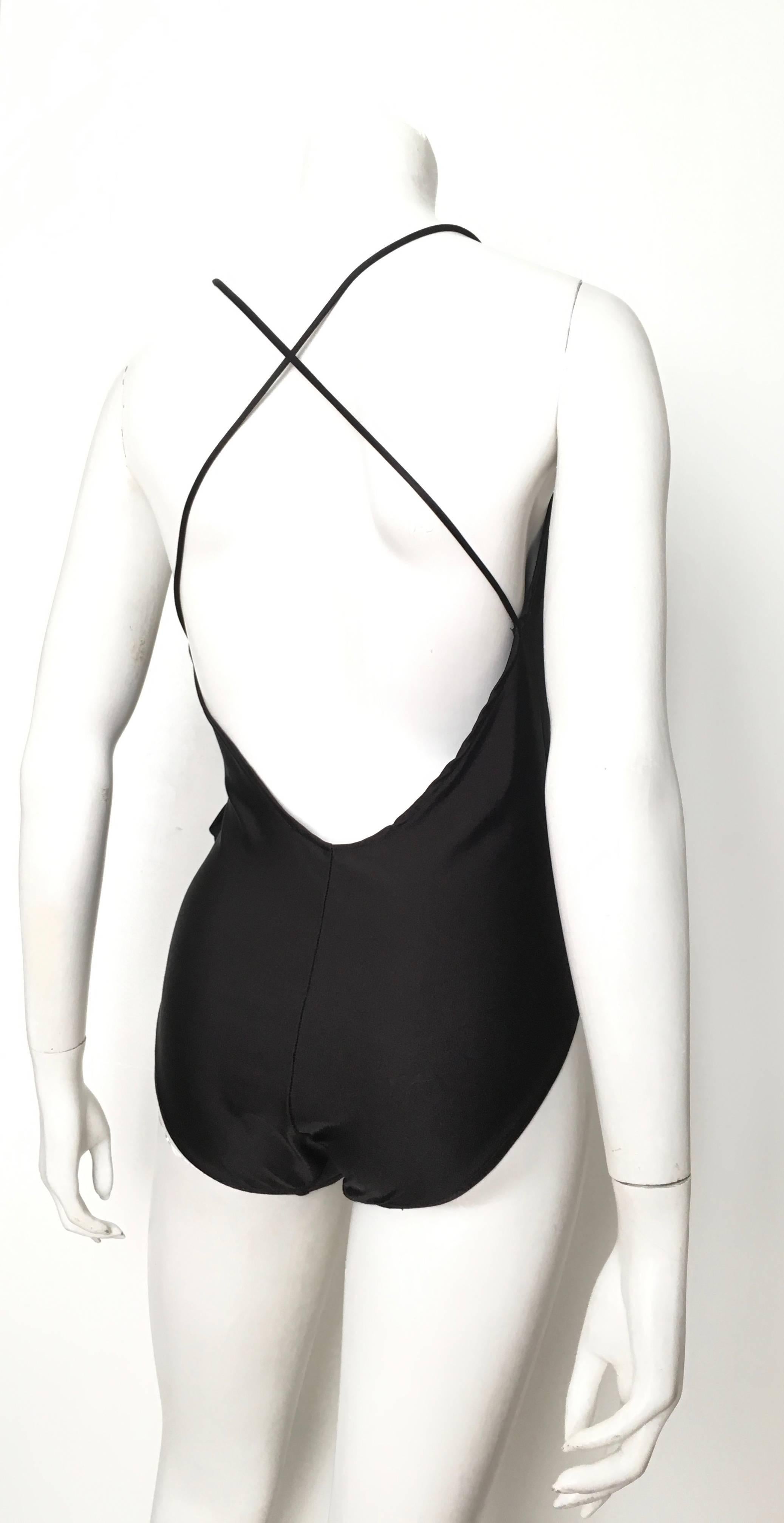 Oscar de la Renta 1990s Black Swimsuit with Flower Size 8/10. 2