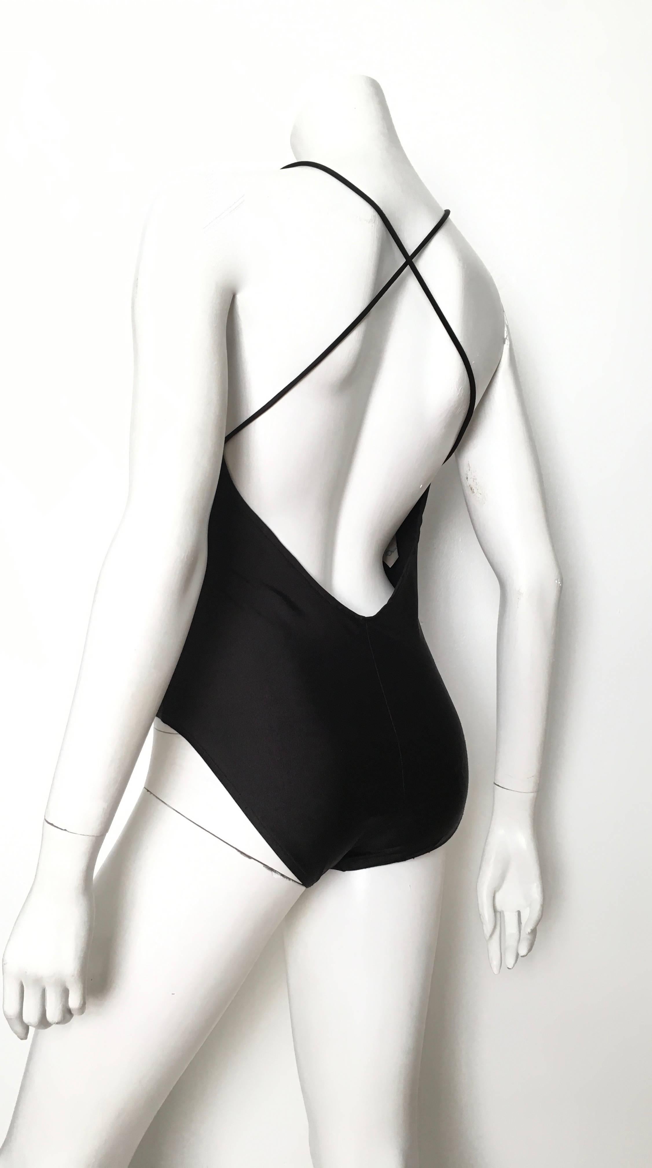 Oscar de la Renta 1990s Black Swimsuit with Flower Size 8/10. 3