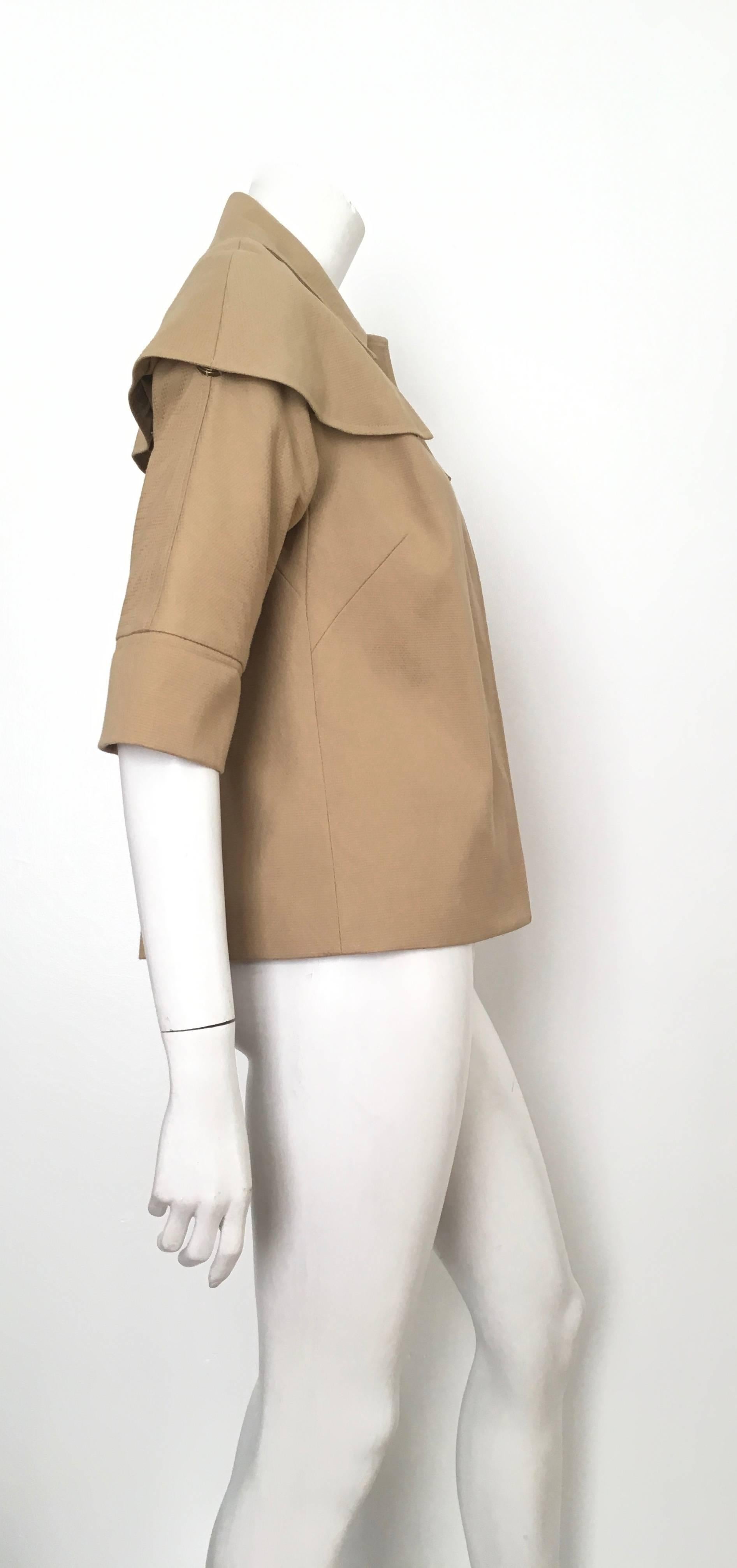 Brown Lela Rose Tan Caped Swing Jacket Size 4. Never Worn. For Sale