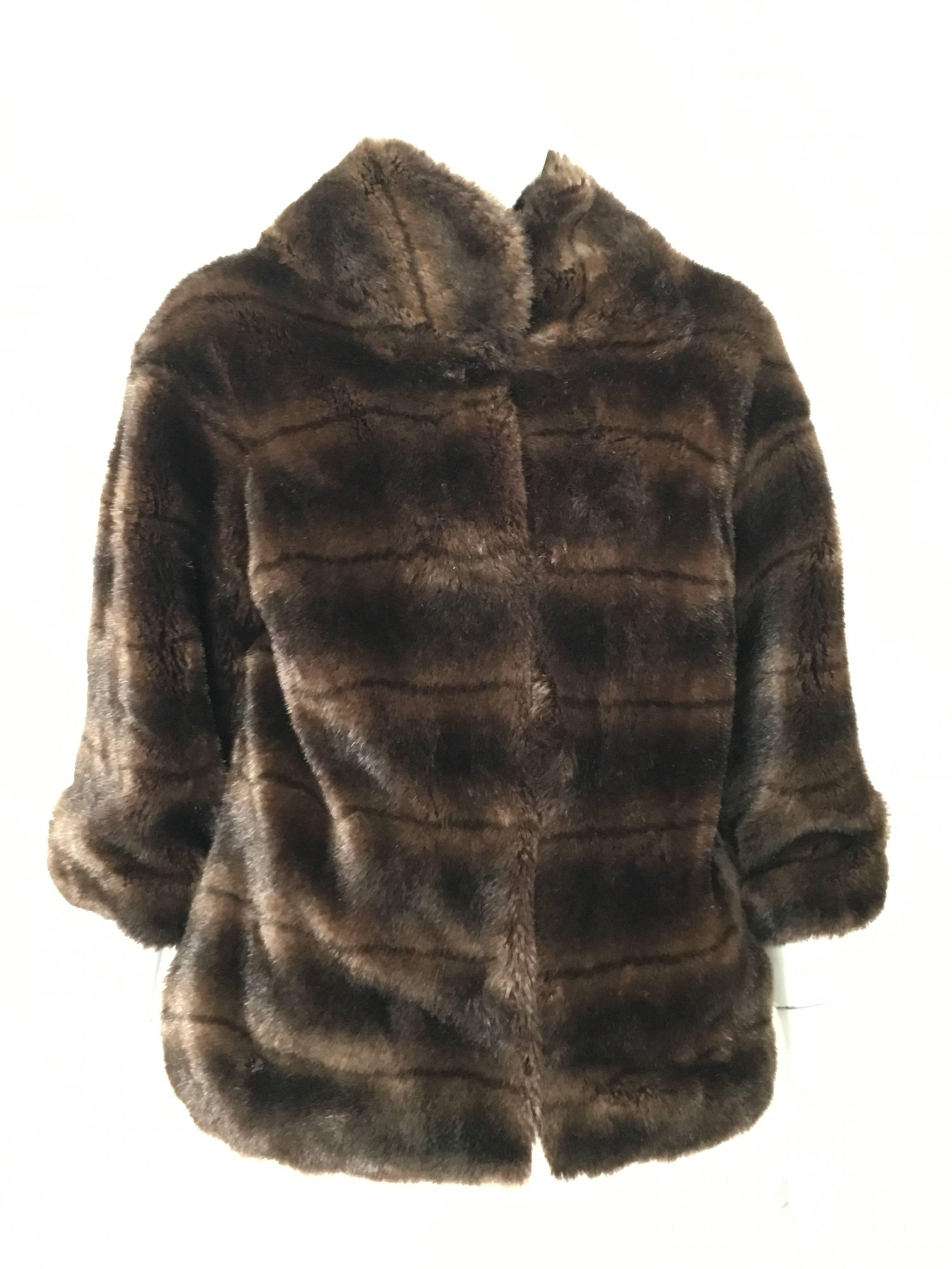 Sherry Cassin 1990s Faux Mink Fur with Pockets Size Small. In Excellent Condition For Sale In Atlanta, GA