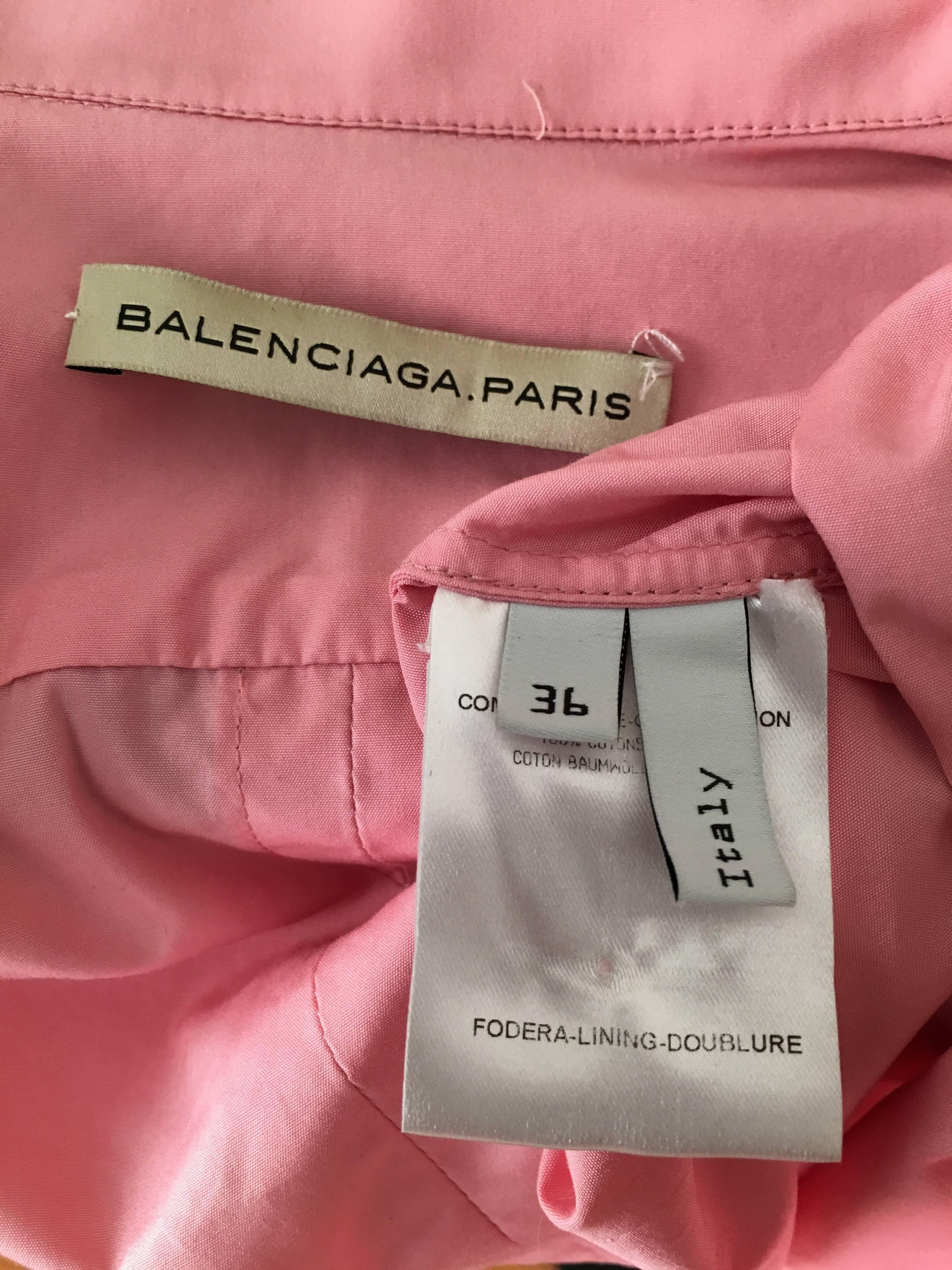 Balenciaga Pink Cotton Short Sleeve Blouse Size 4.  For Sale 5