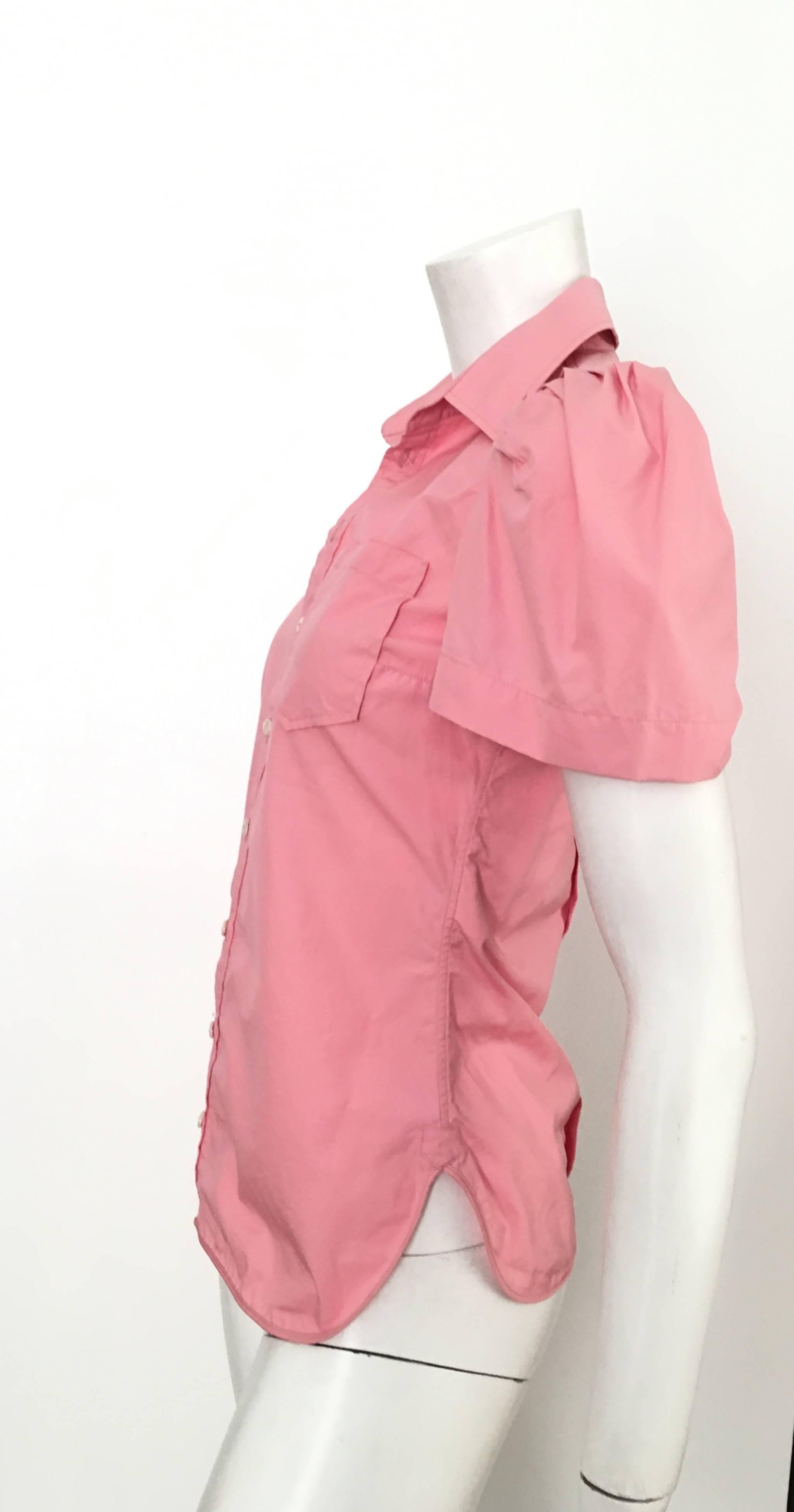Balenciaga Pink Cotton Short Sleeve Blouse Size 4.  For Sale 1