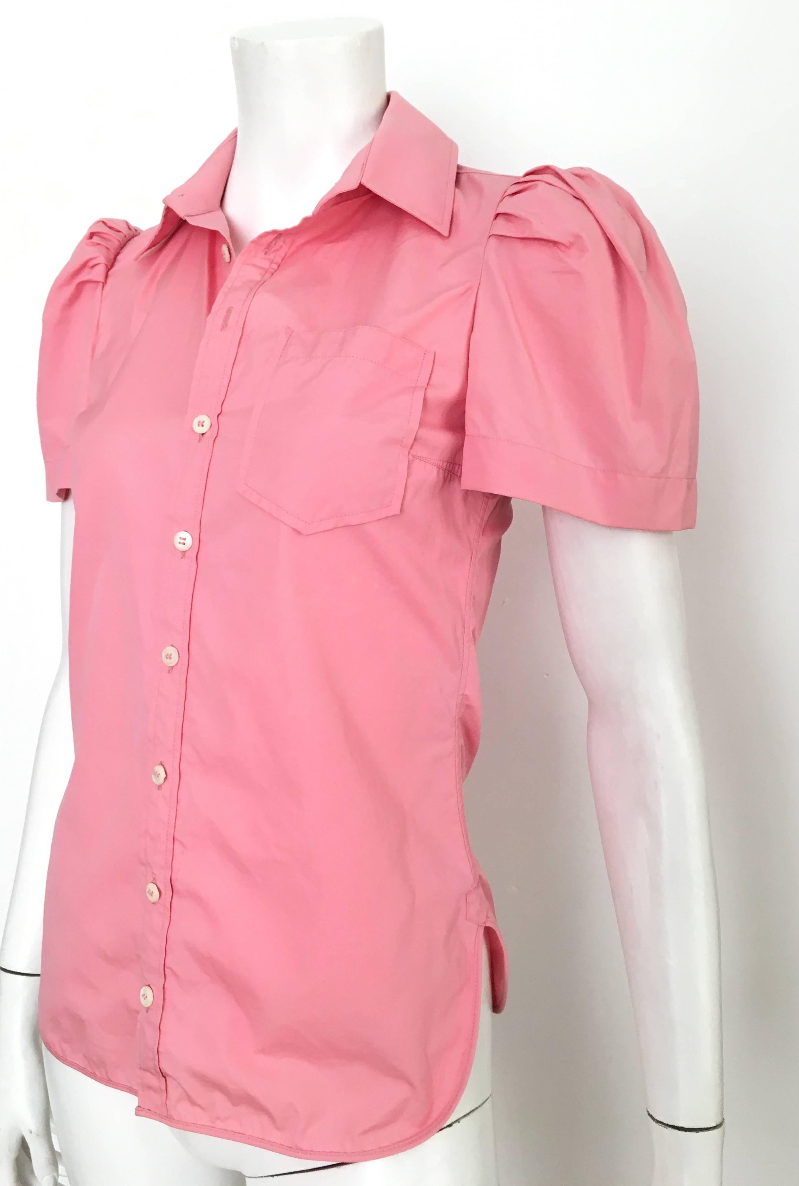 Balenciaga Pink Cotton Short Sleeve Blouse Size 4.  For Sale 2