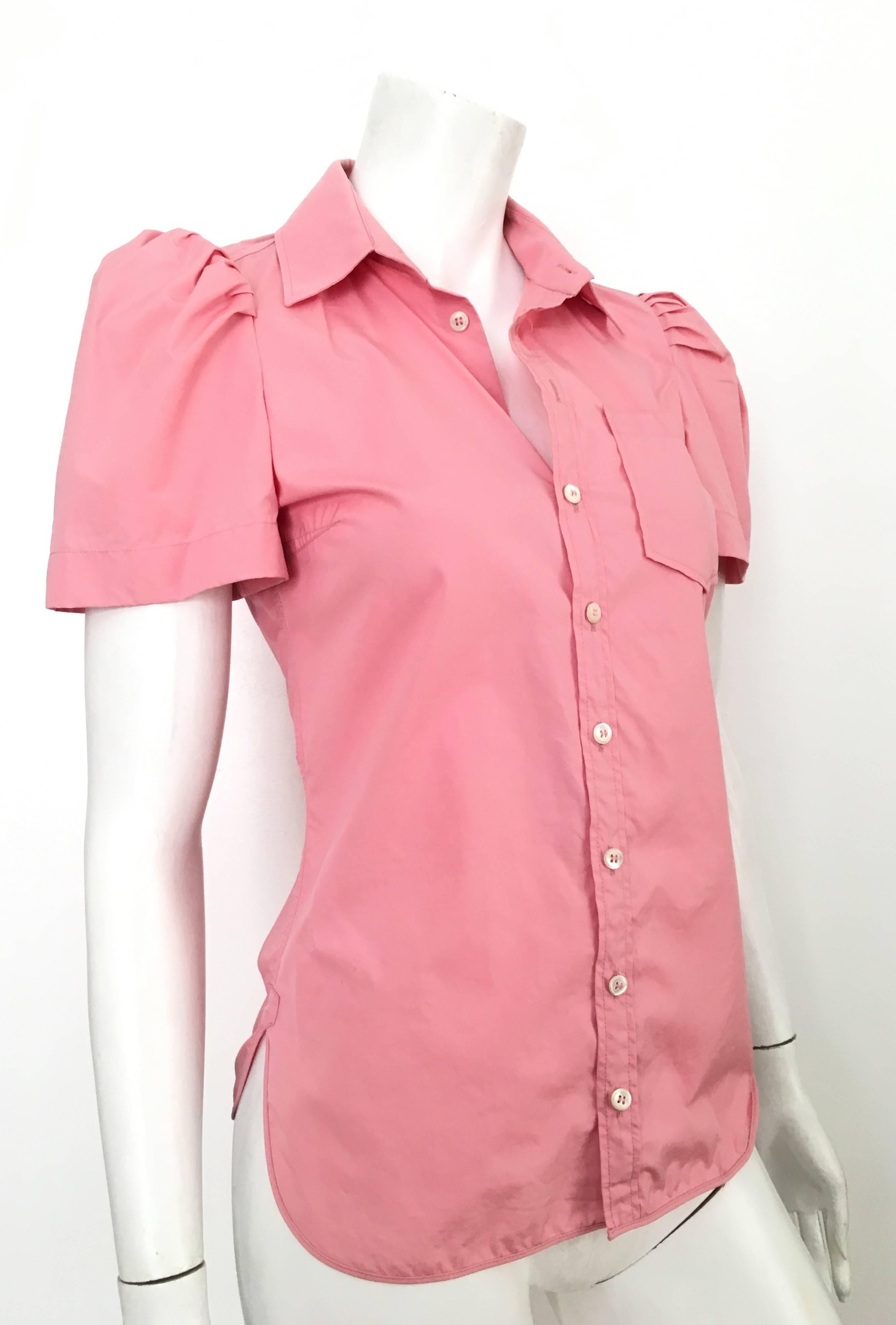 Balenciaga Pink Cotton Short Sleeve Blouse Size 4.  For Sale 3