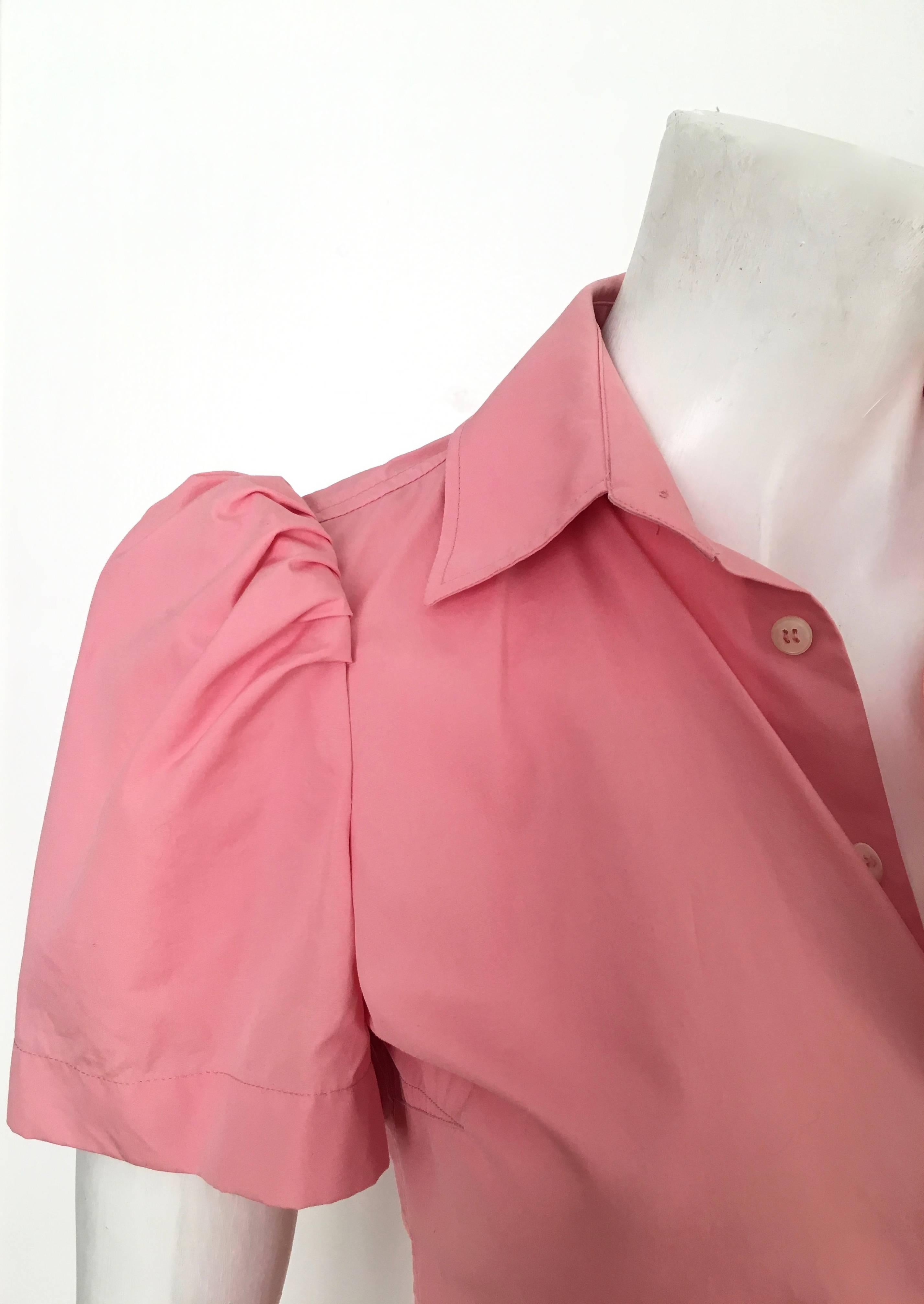 Balenciaga Pink Cotton Short Sleeve Blouse Size 4.  For Sale 4