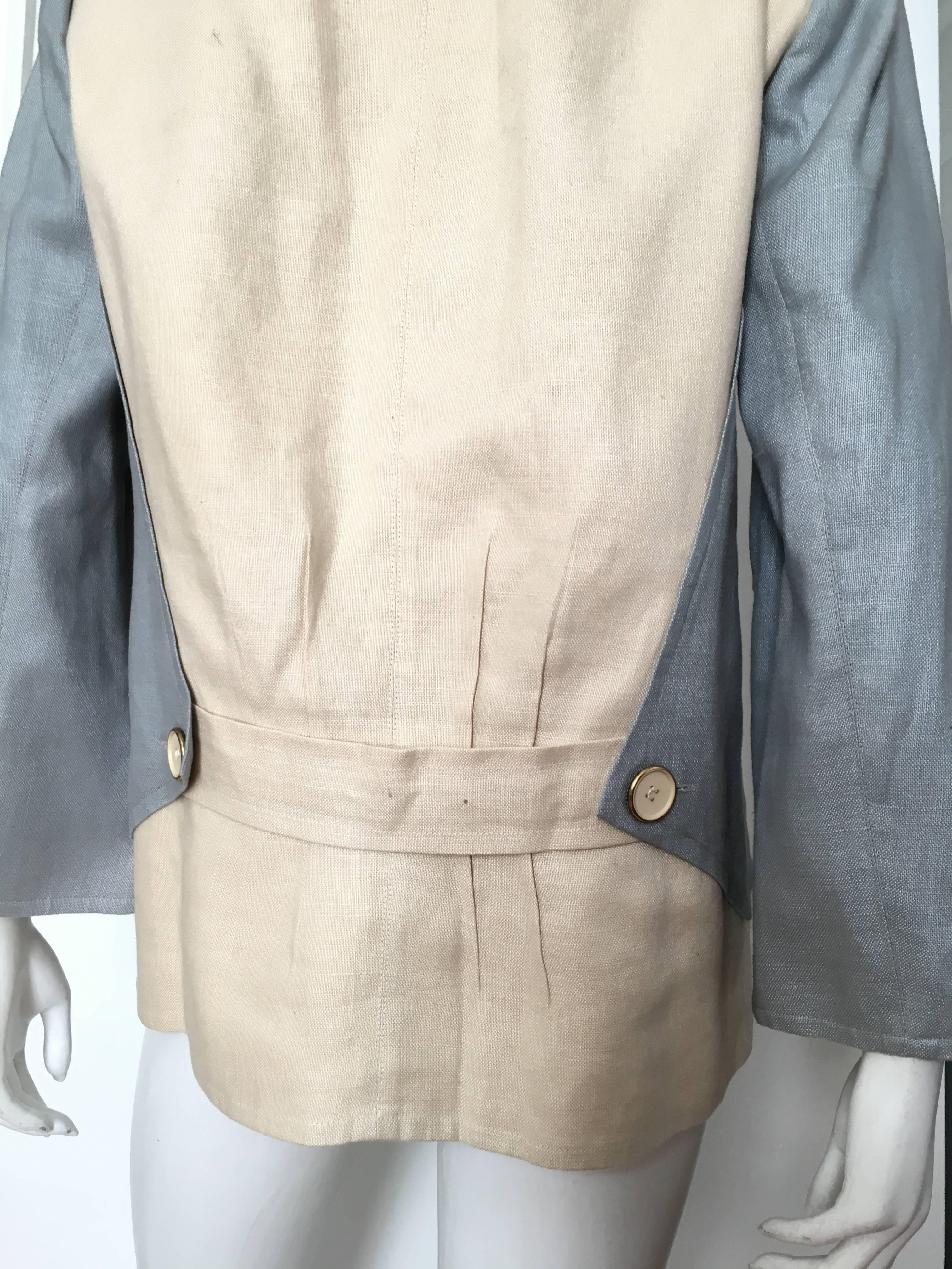 Women's or Men's Jacqueline de Ribes for Saks Fifth Avenue 1980s Linen Jacket Size 8 / 10. For Sale
