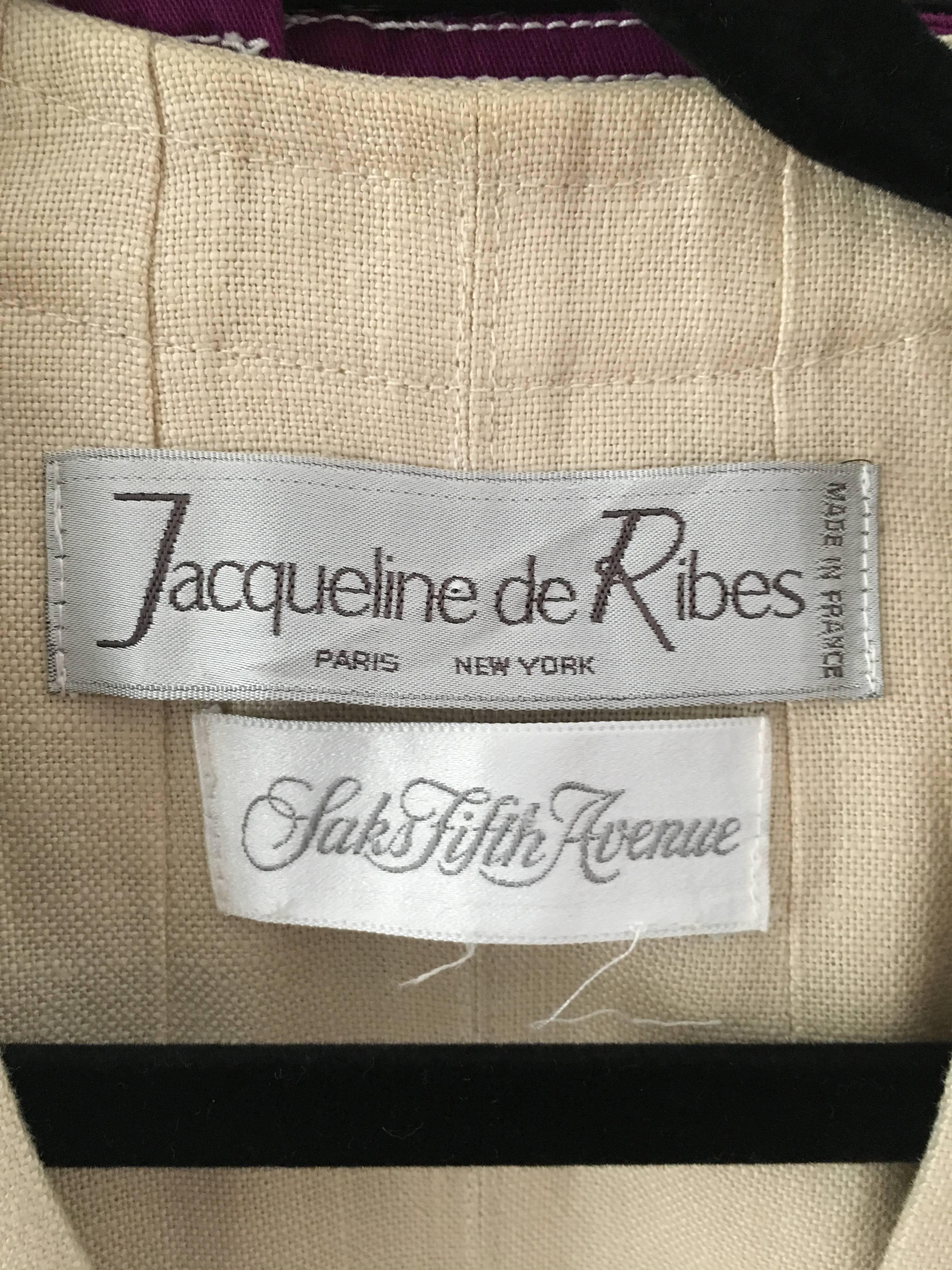 Jacqueline de Ribes for Saks Fifth Avenue 1980s Linen Jacket Size 8 / 10. For Sale 3