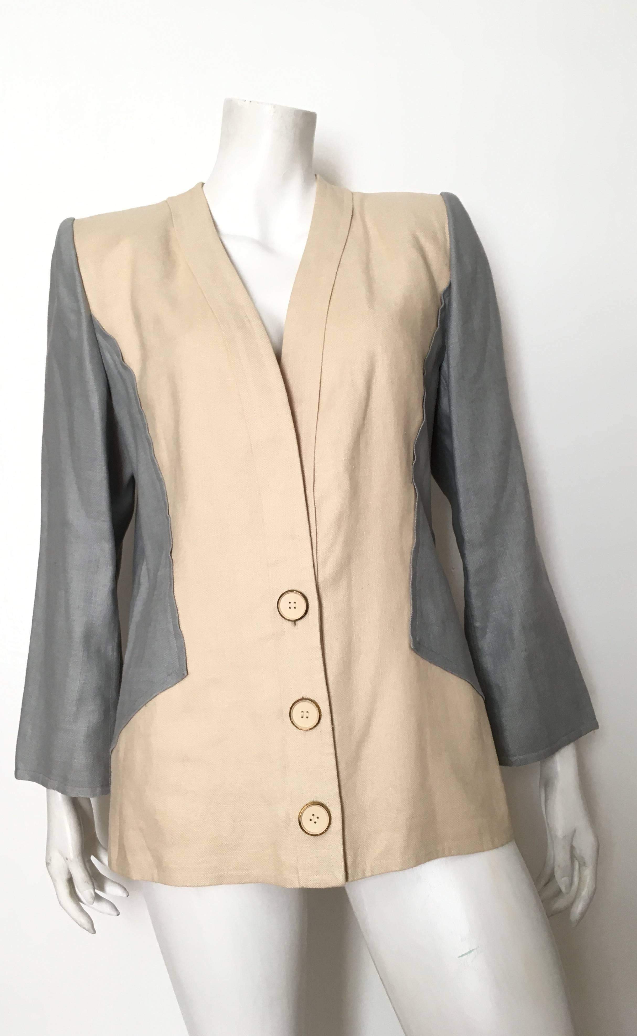 Jacqueline de Ribes for Saks Fifth Avenue 1980s Linen Jacket Size 8 / 10. For Sale 4