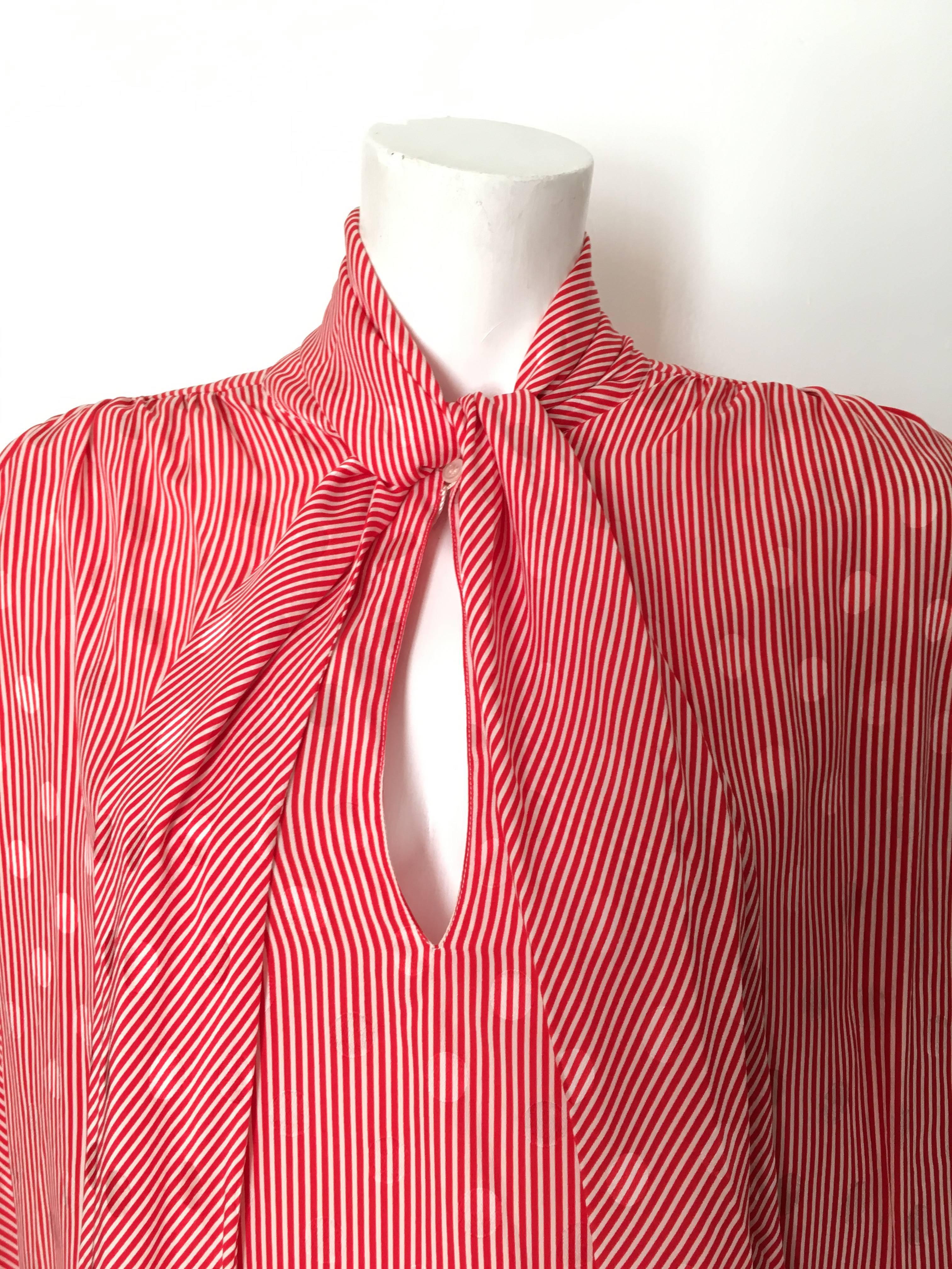 Women's or Men's Valentino 1980s Silk Red & White Striped Blouse Size 8 Never Worn. For Sale