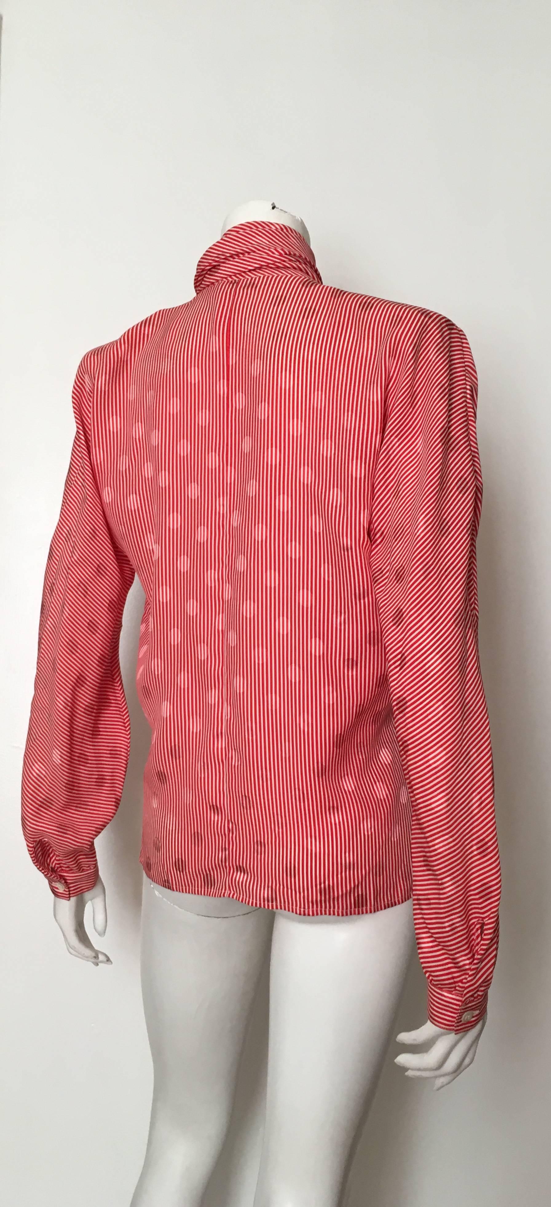 Pink Valentino 1980s Silk Red & White Striped Blouse Size 8 Never Worn. For Sale