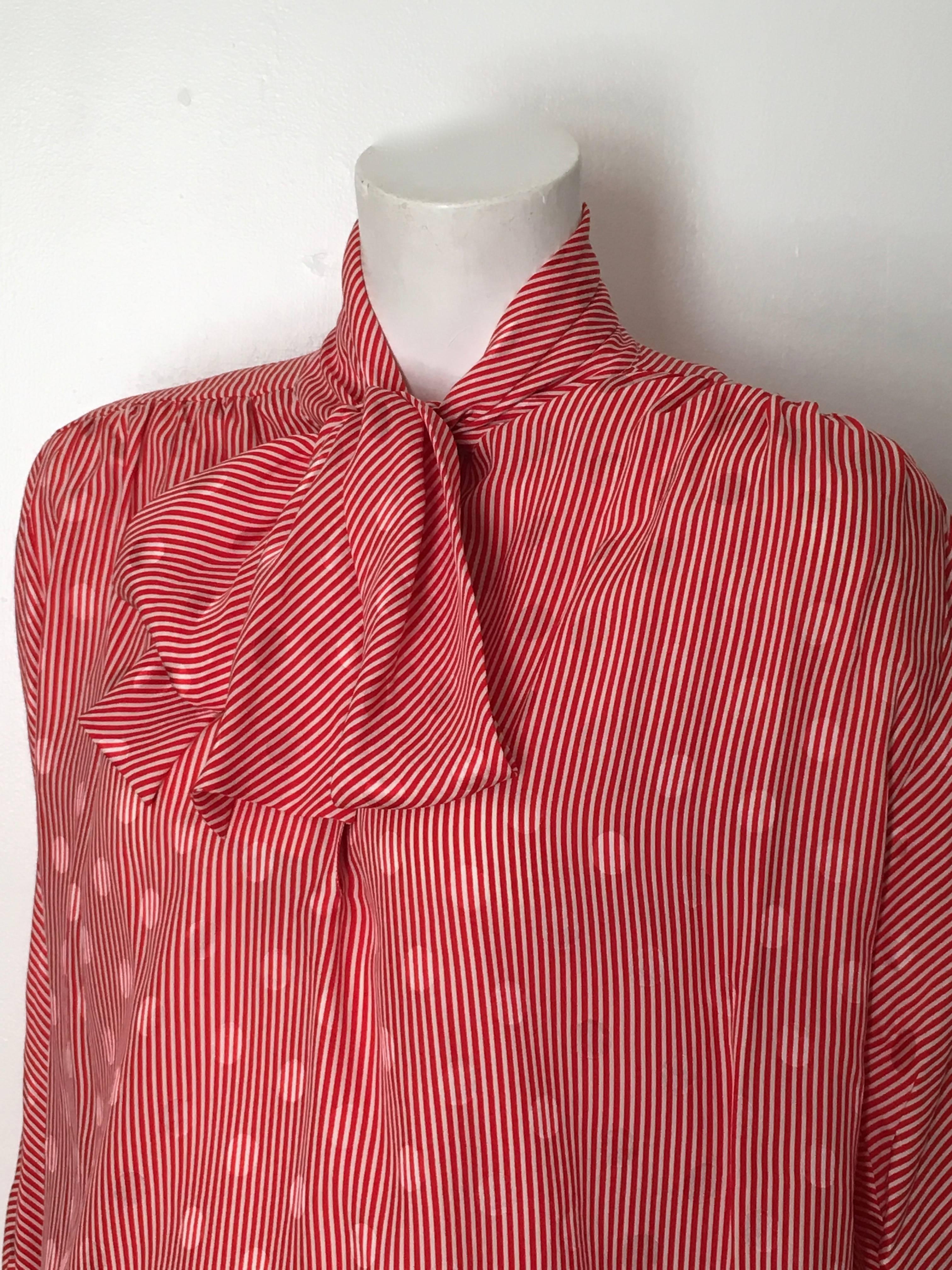 Valentino 1980s Silk Red & White Striped Blouse Size 8 Never Worn. In New Condition For Sale In Atlanta, GA