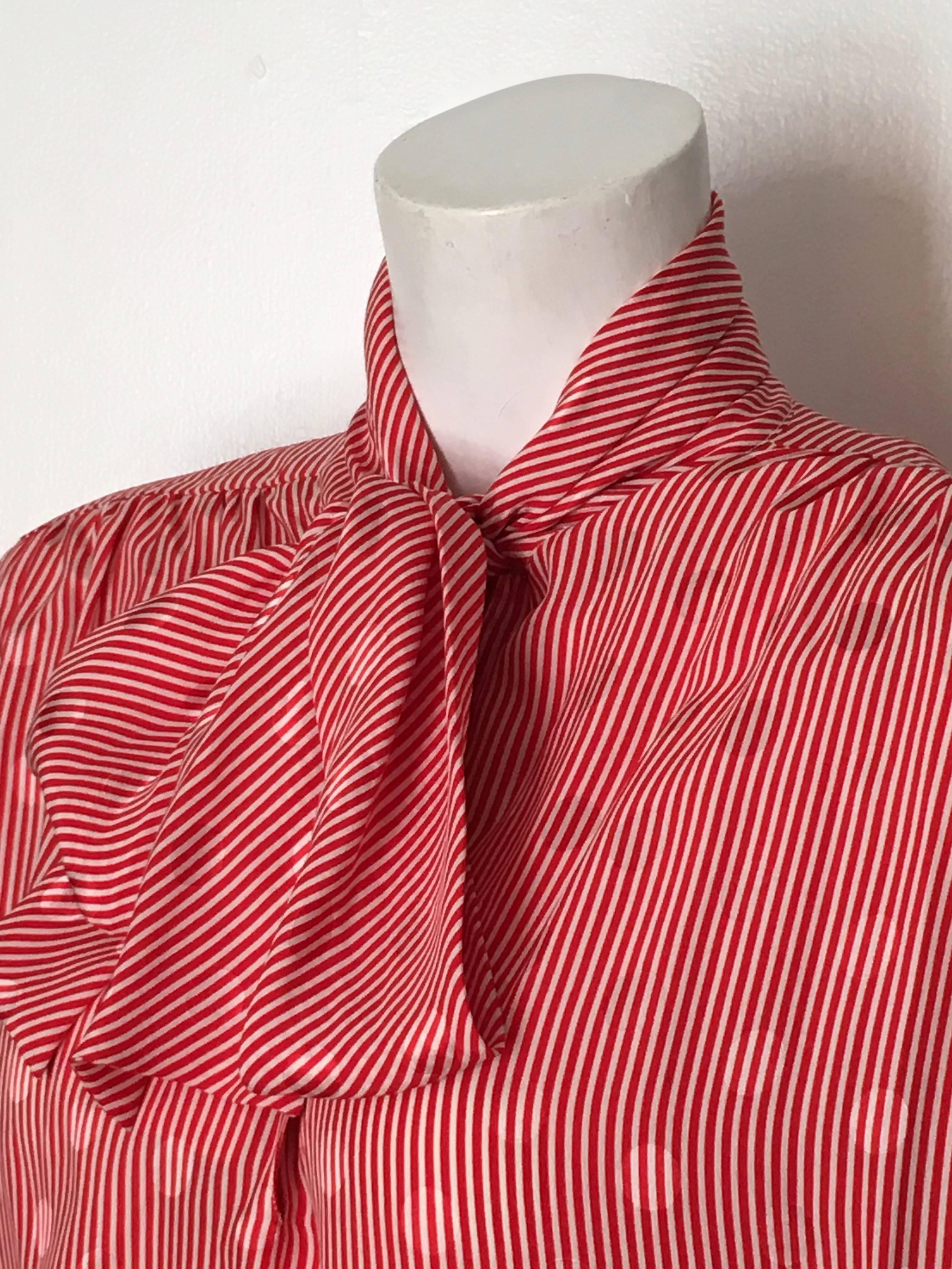 Valentino 1980s Silk Red & White Striped Blouse Size 8 Never Worn. For Sale 3