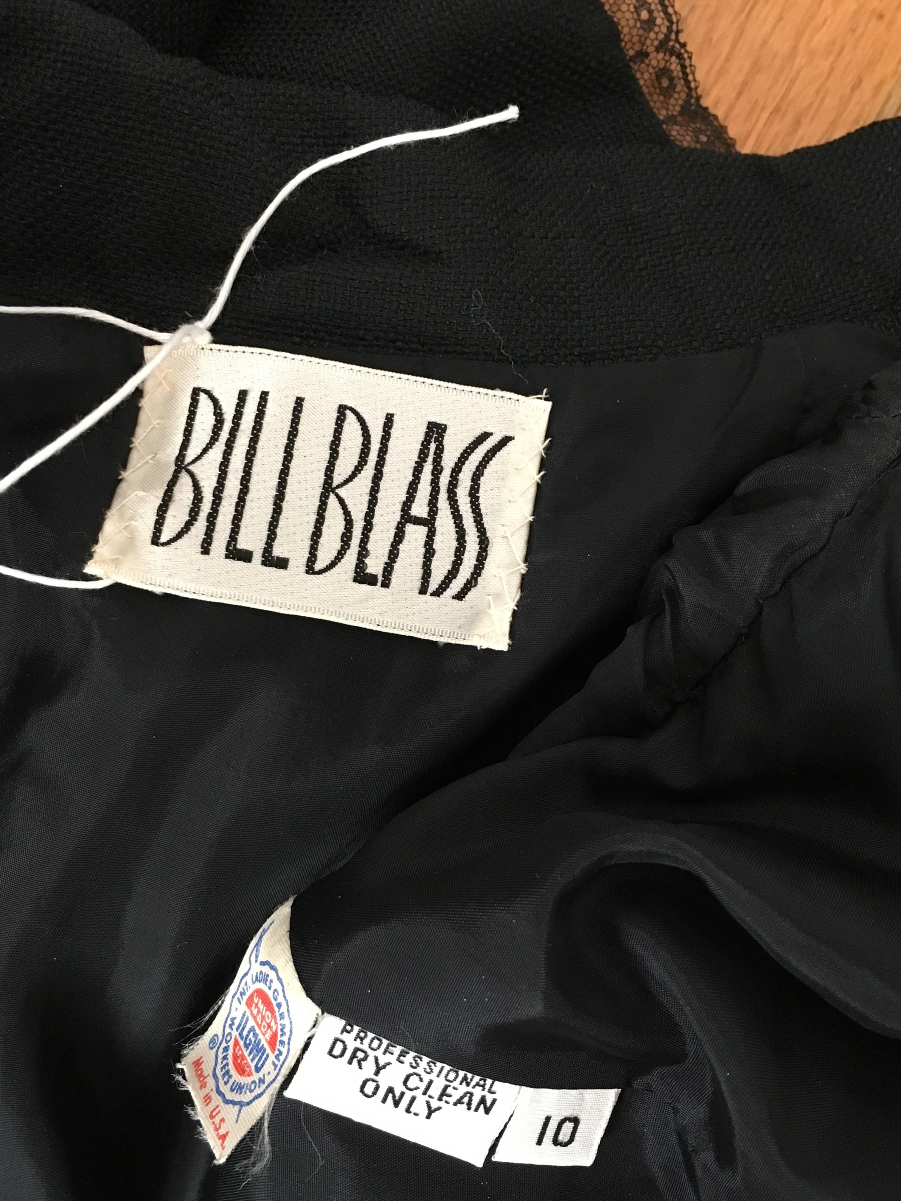 Bill Blass 1980s Black Linen with Lace Trim Jacket Size 8. For Sale 6