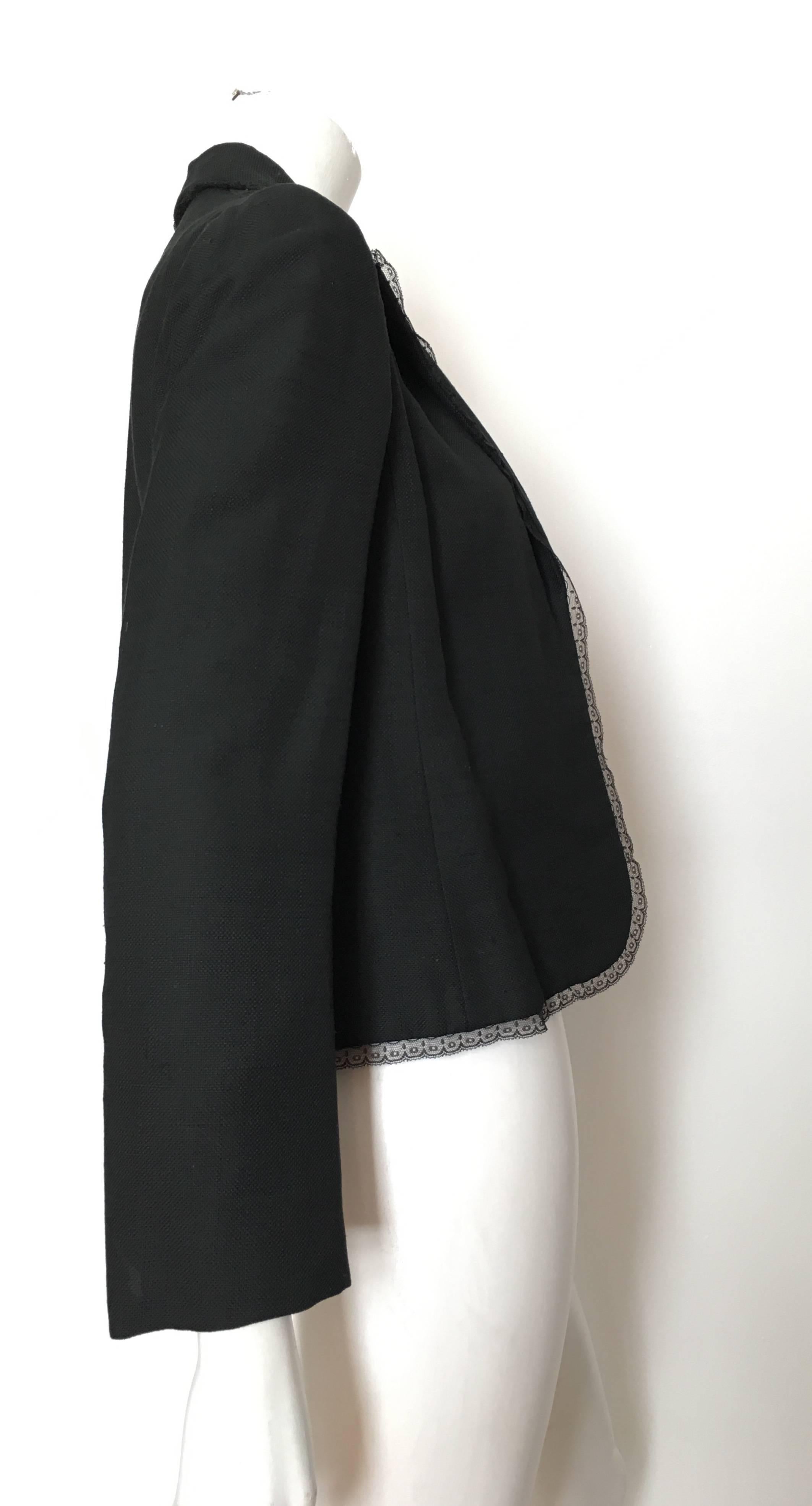 Bill Blass 1980s Black Linen with Lace Trim Jacket Size 8. For Sale 1