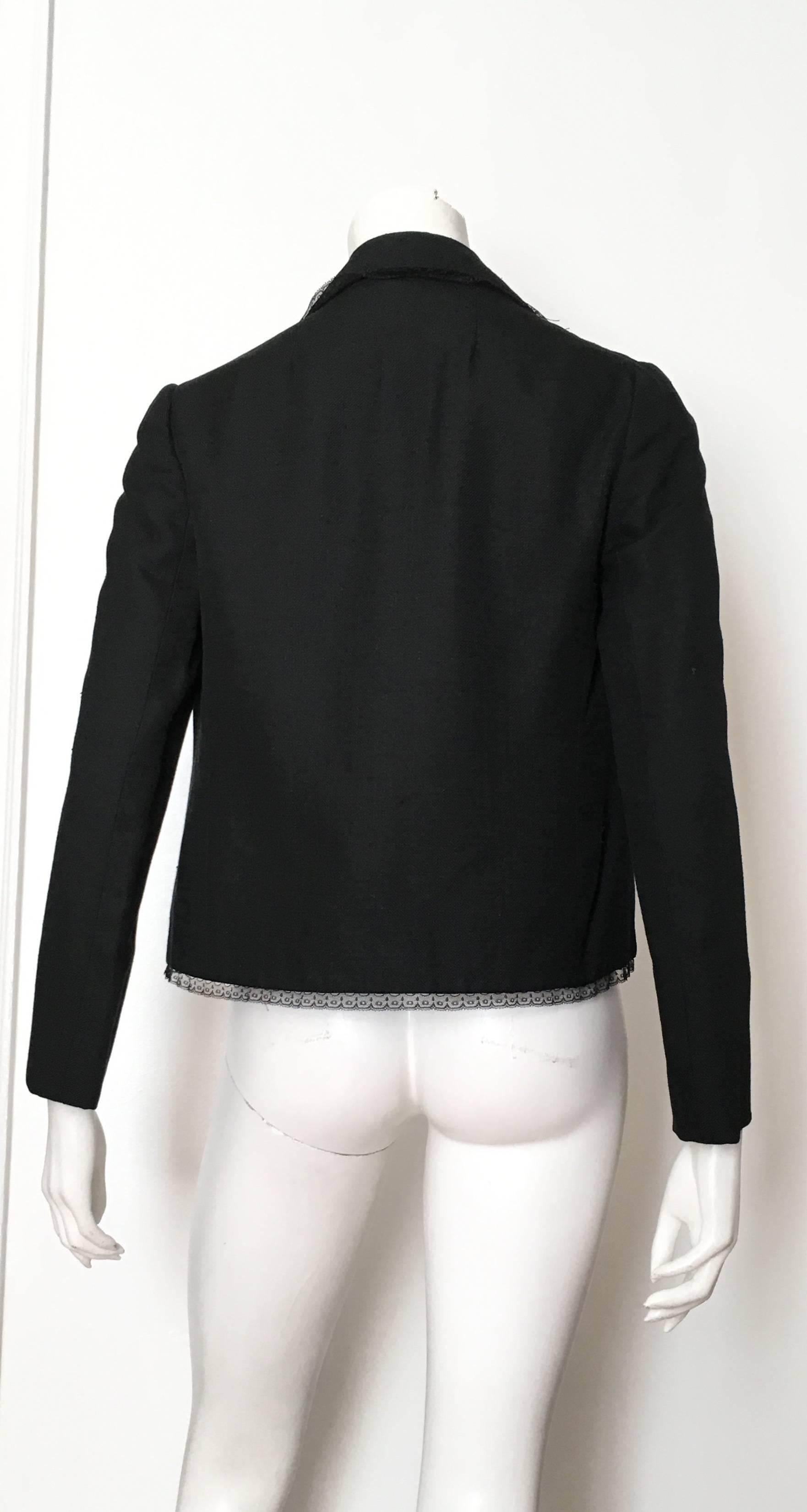 Bill Blass 1980s Black Linen with Lace Trim Jacket Size 8. For Sale 2