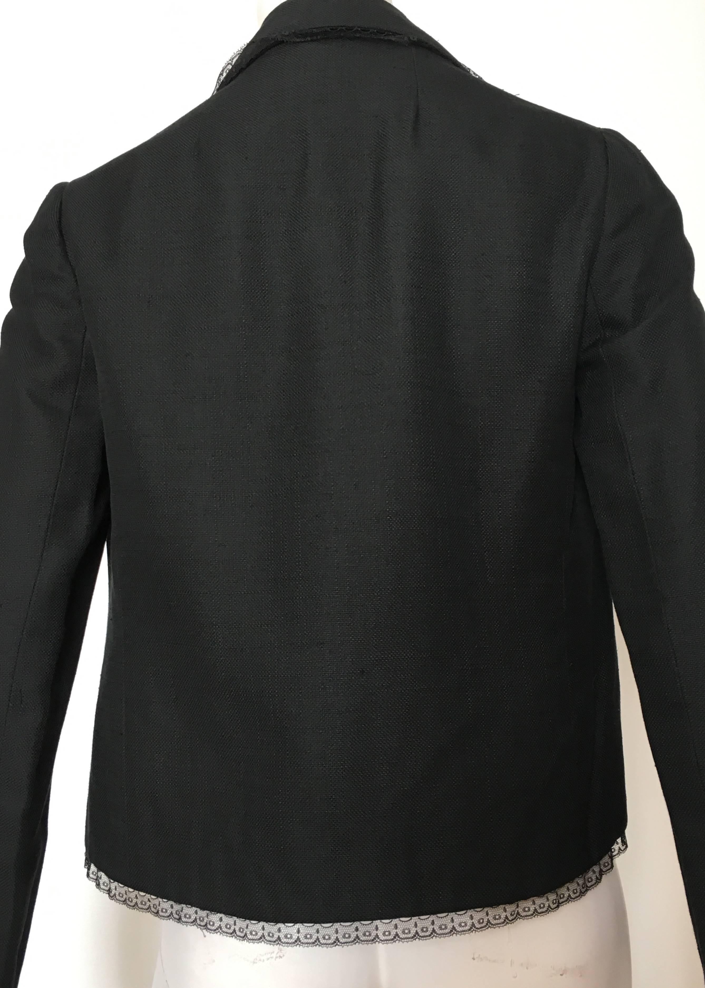 Bill Blass 1980s Black Linen with Lace Trim Jacket Size 8. For Sale 3
