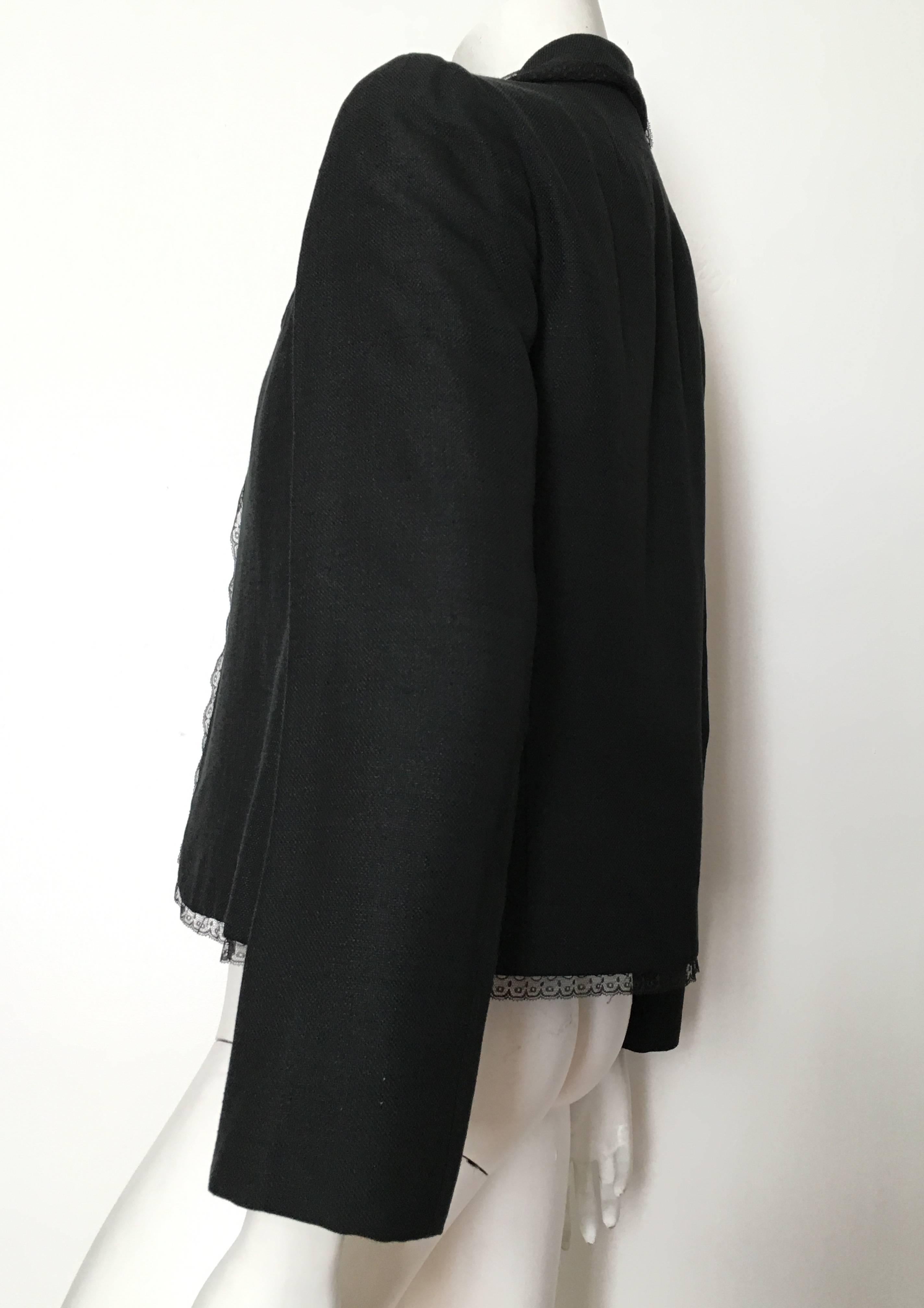 Bill Blass 1980s Black Linen with Lace Trim Jacket Size 8. For Sale 4