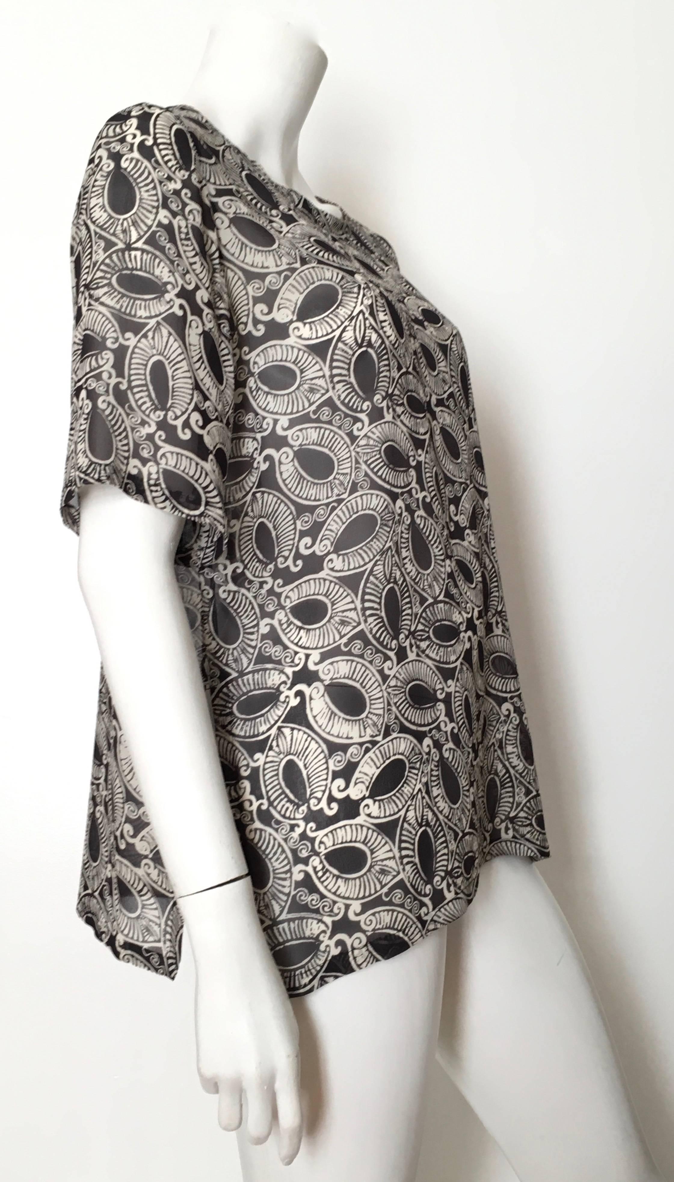 Gray Valentino Silk Black & White Sheer Blouse Size 4.  For Sale