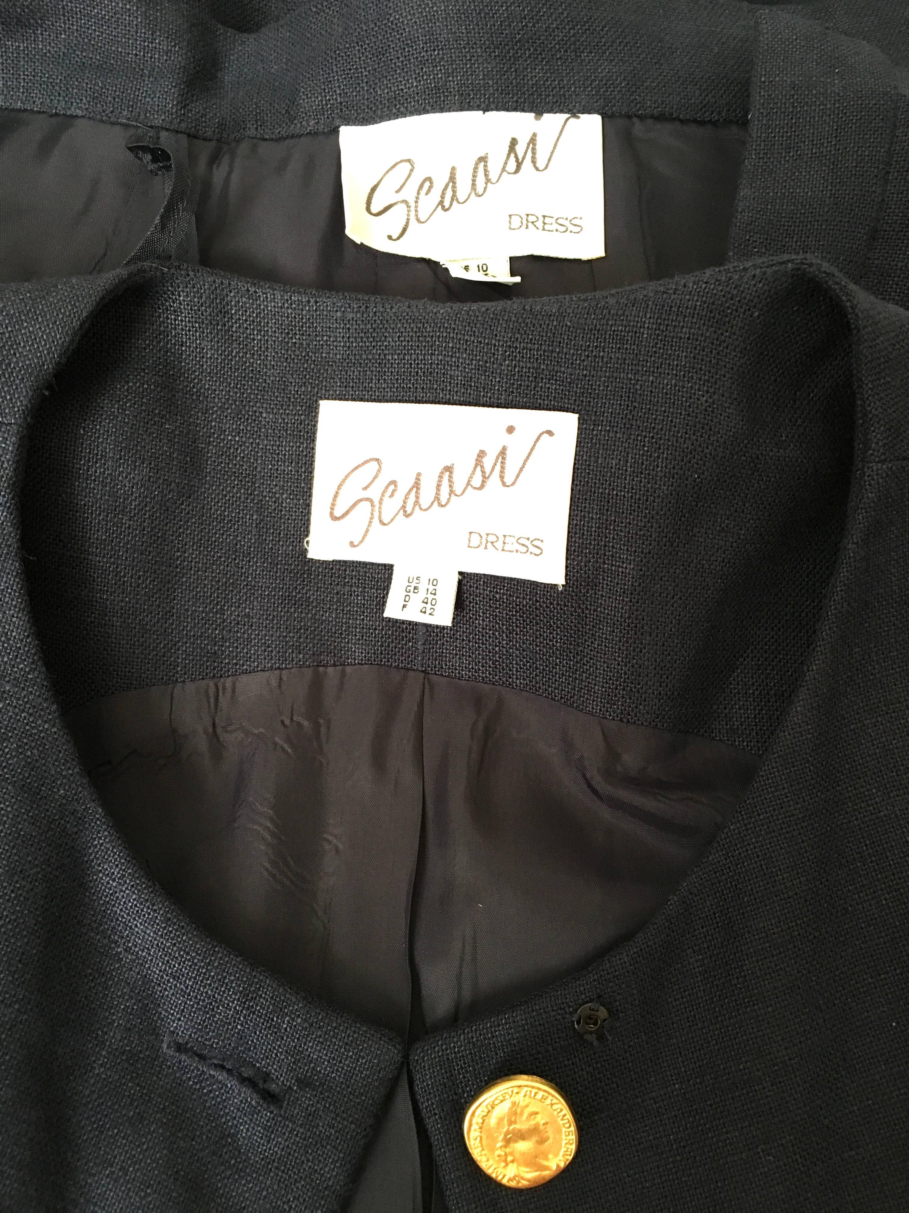 Arnold Scaasi 1980s Navy Linen Jacket & Skirt Set Size 8. For Sale 4