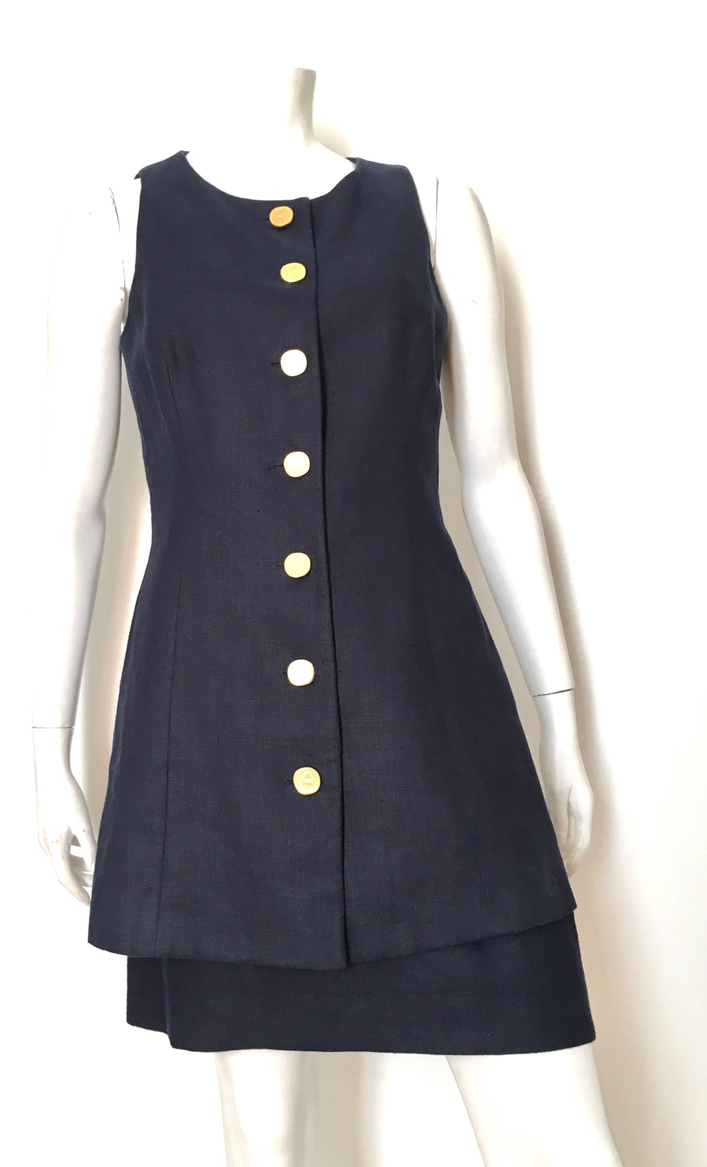 Arnold Scaasi 1980s Navy Linen Jacket & Skirt Set Size 8. For Sale 5
