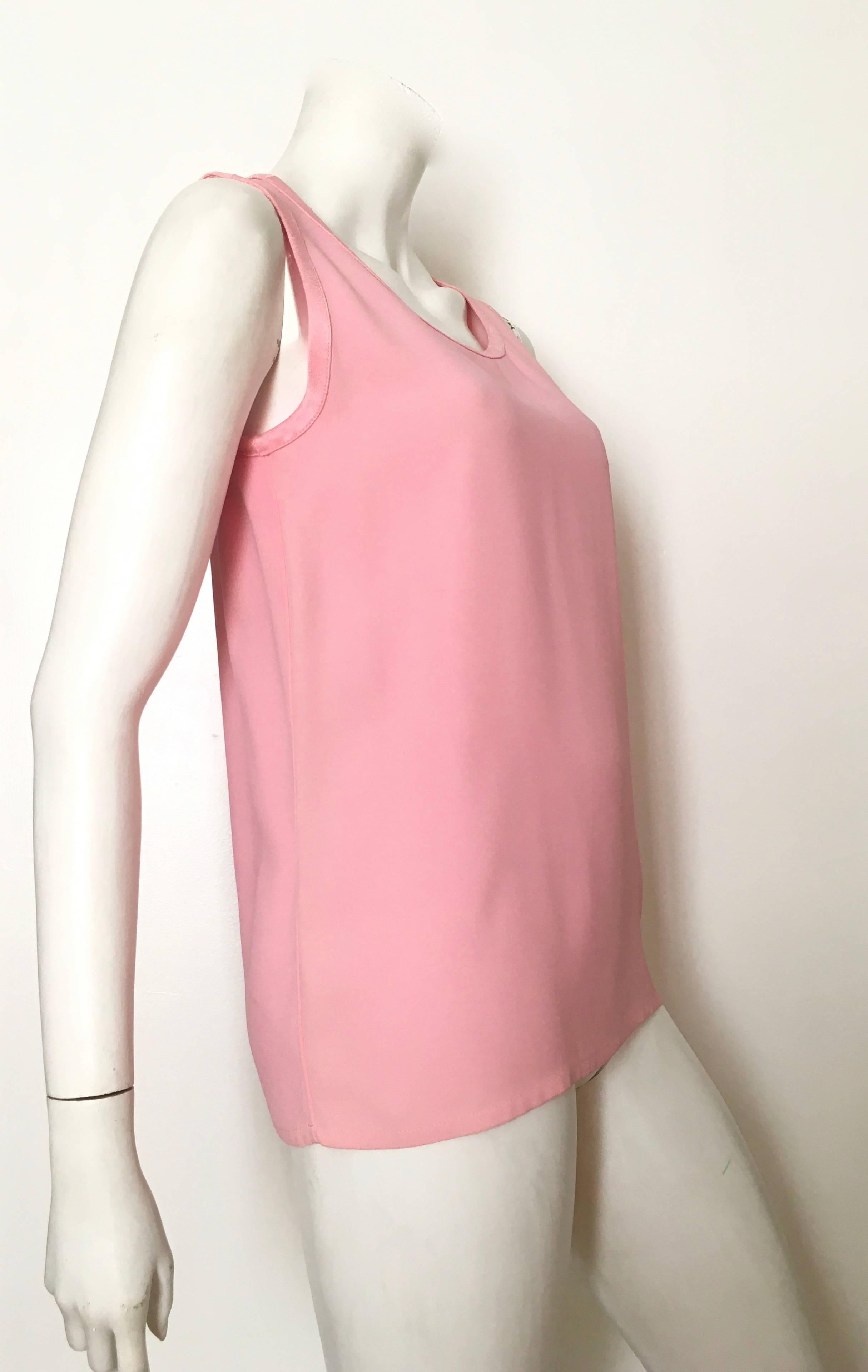 Saint Laurent Rive Gauche 1970s Pink Silk Crepe Sleeveless Blouse Size 6. In Excellent Condition For Sale In Atlanta, GA