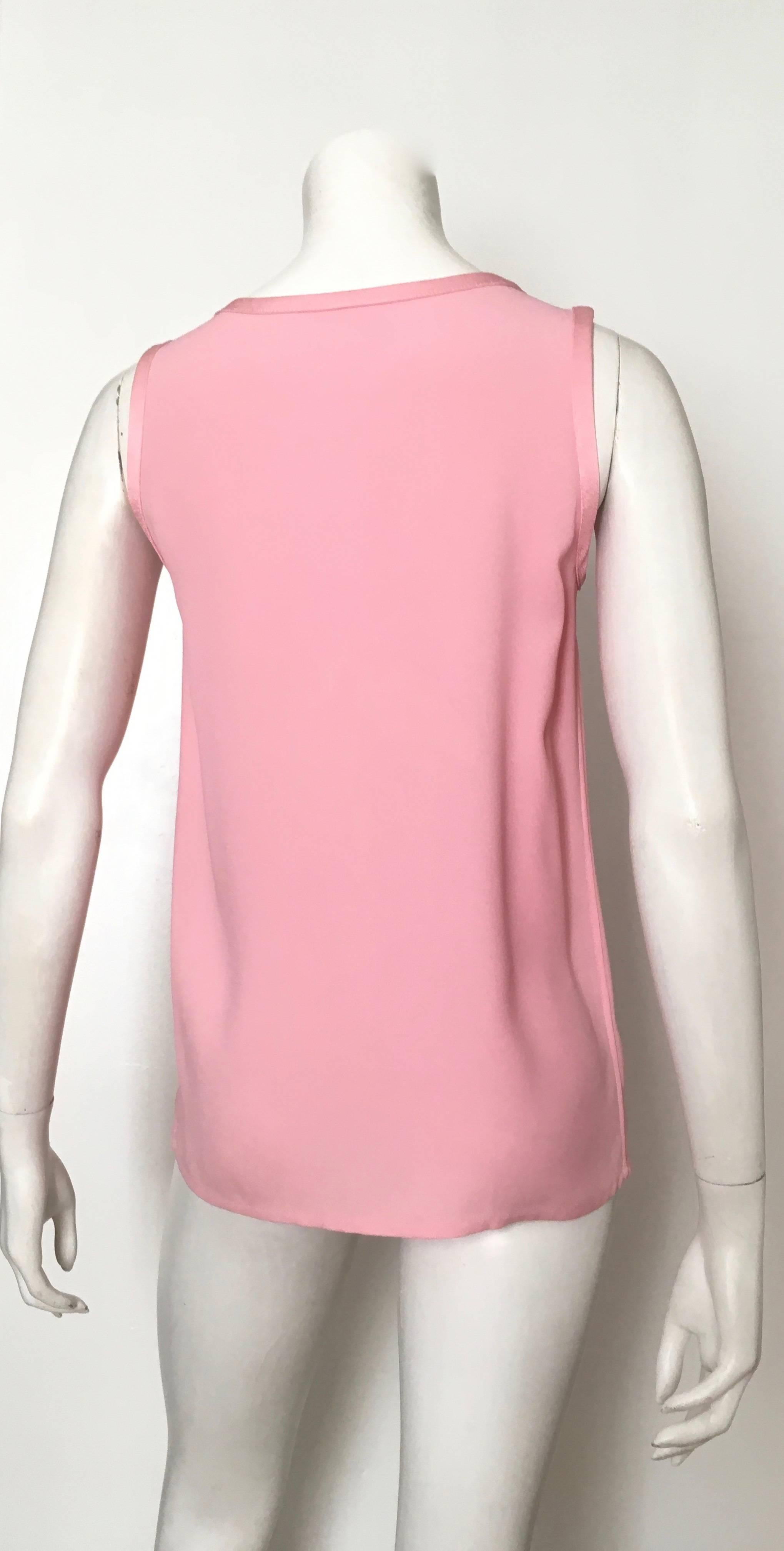Women's or Men's Saint Laurent Rive Gauche 1970s Pink Silk Crepe Sleeveless Blouse Size 6. For Sale