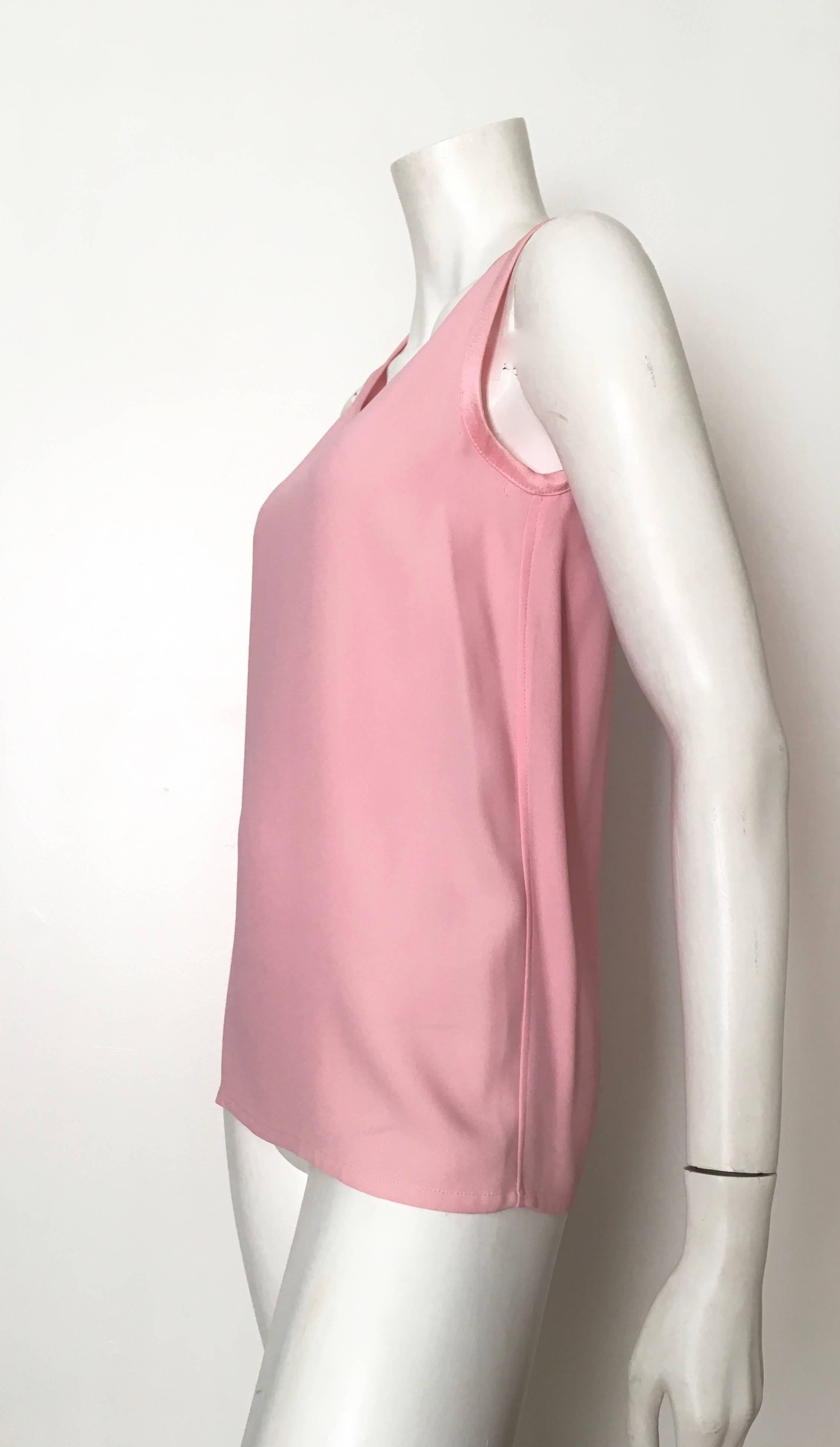 Saint Laurent Rive Gauche 1970s Pink Silk Crepe Sleeveless Blouse Size 6. For Sale 1