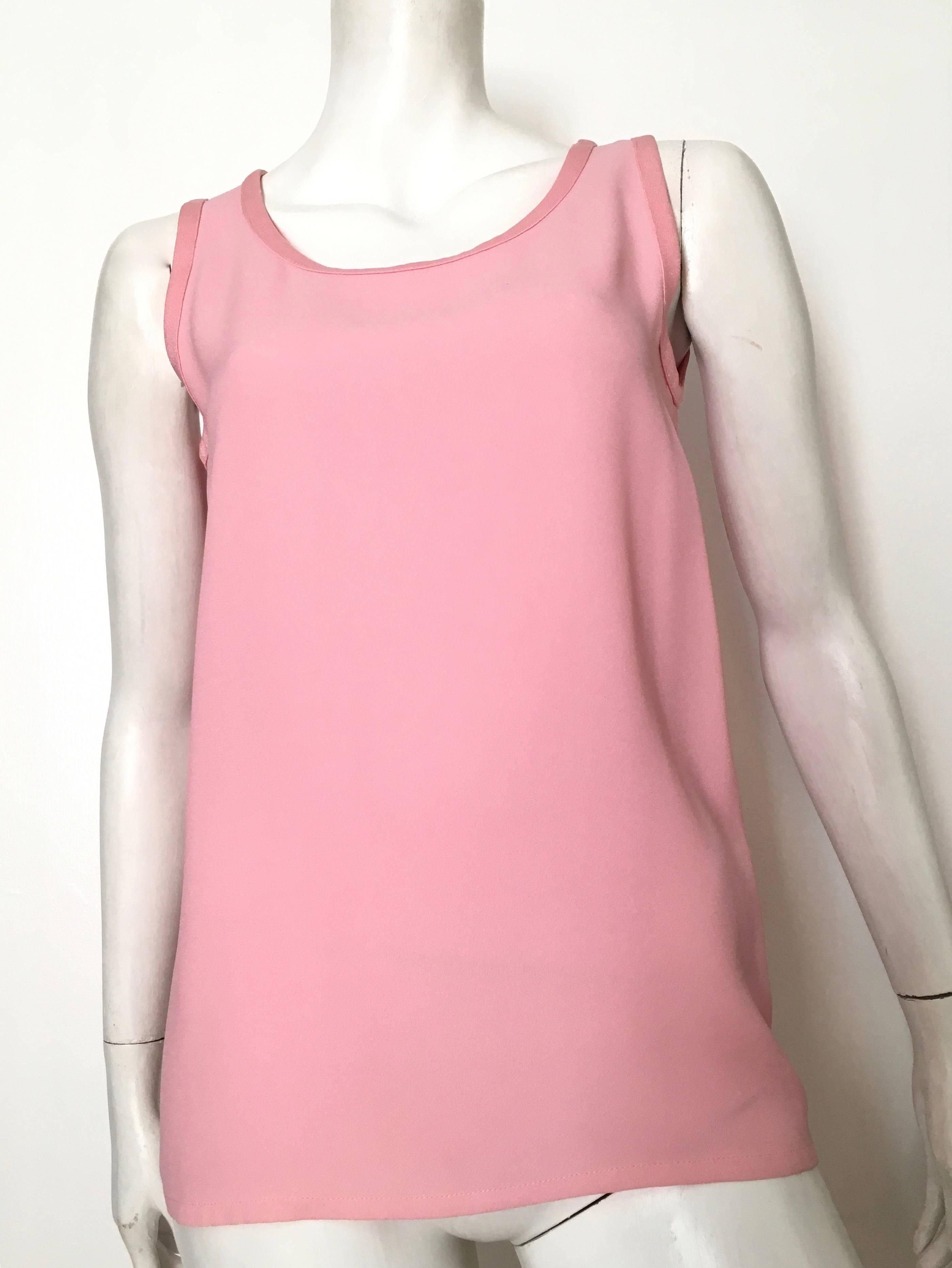 Saint Laurent Rive Gauche 1970s Pink Silk Crepe Sleeveless Blouse Size 6. For Sale 5