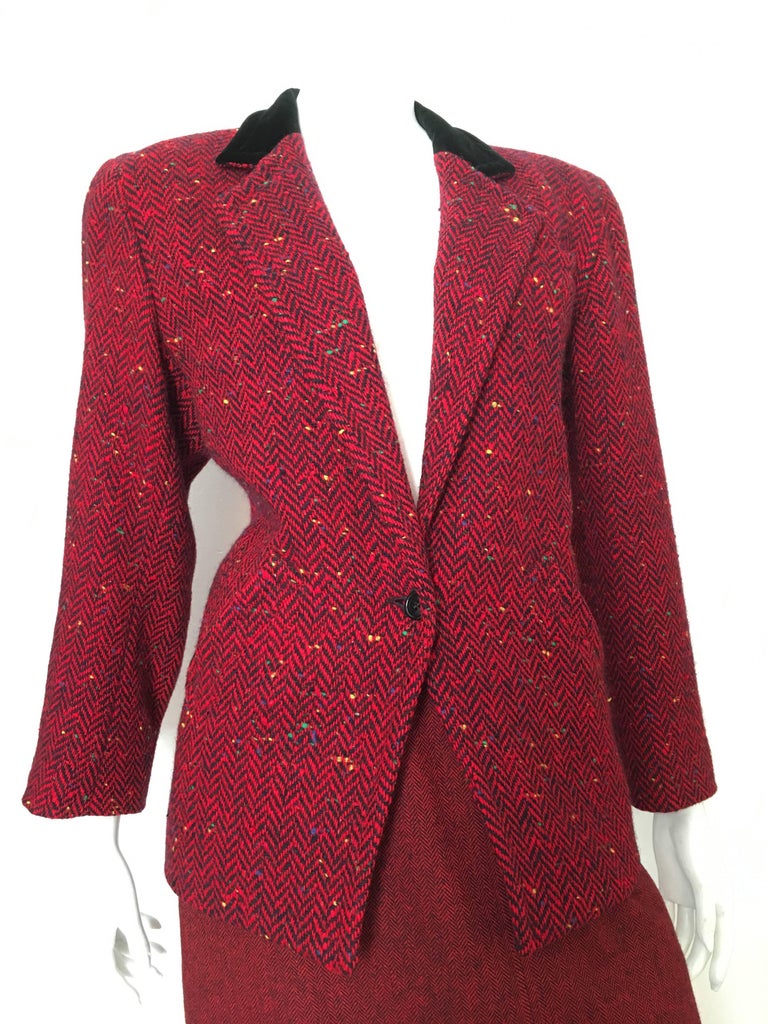 Guy Laroche 1970s Herringbone Red Wool Skirt Suit Size 6. For Sale at ...