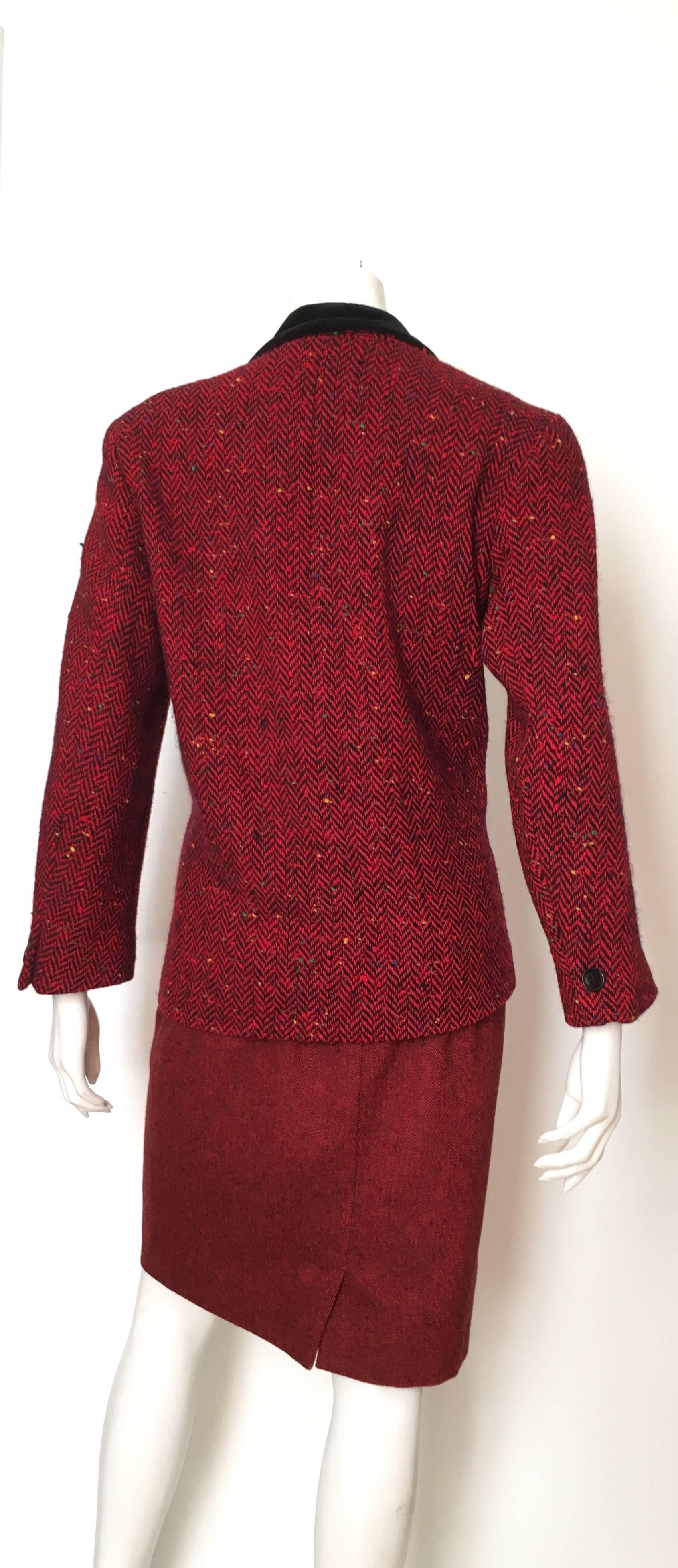 Guy Laroche 1970s Herringbone Red Wool Skirt Suit Size 6.  For Sale 1