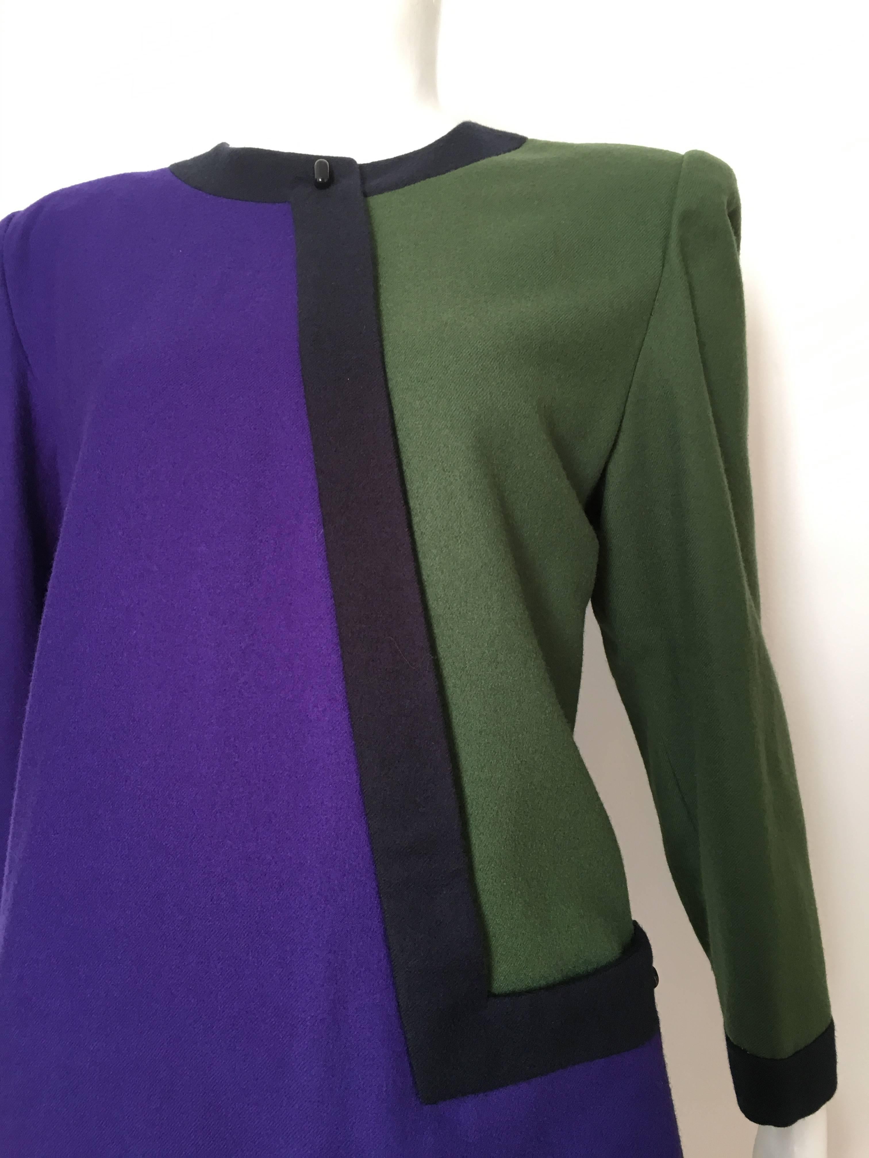 Purple Nina Ricci 1970s Modern Abstract Wool Dress Size 10.  For Sale