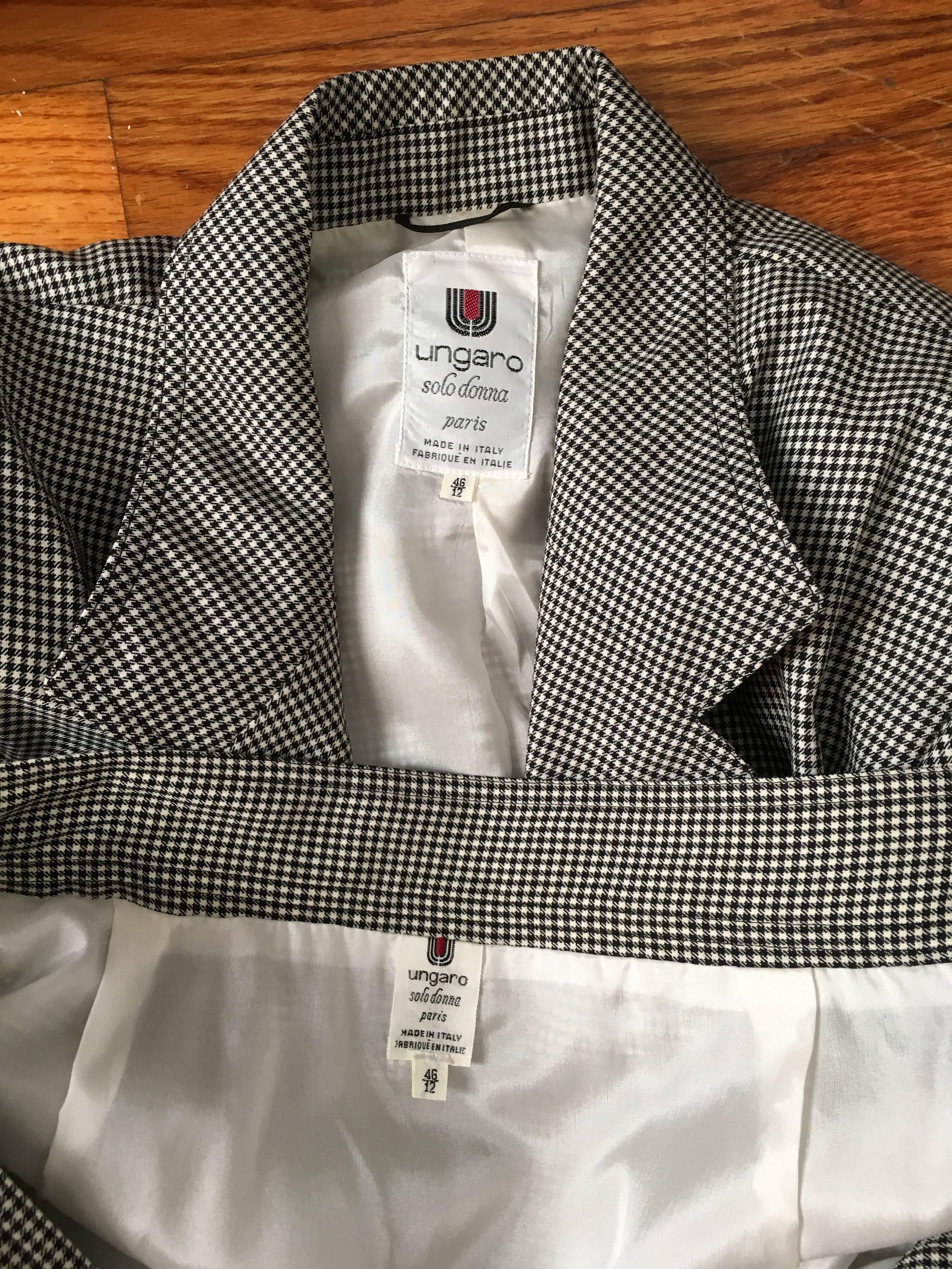 Ungaro 1980s Black and White Check Pattern Skirt Suit Size 10. For Sale 5