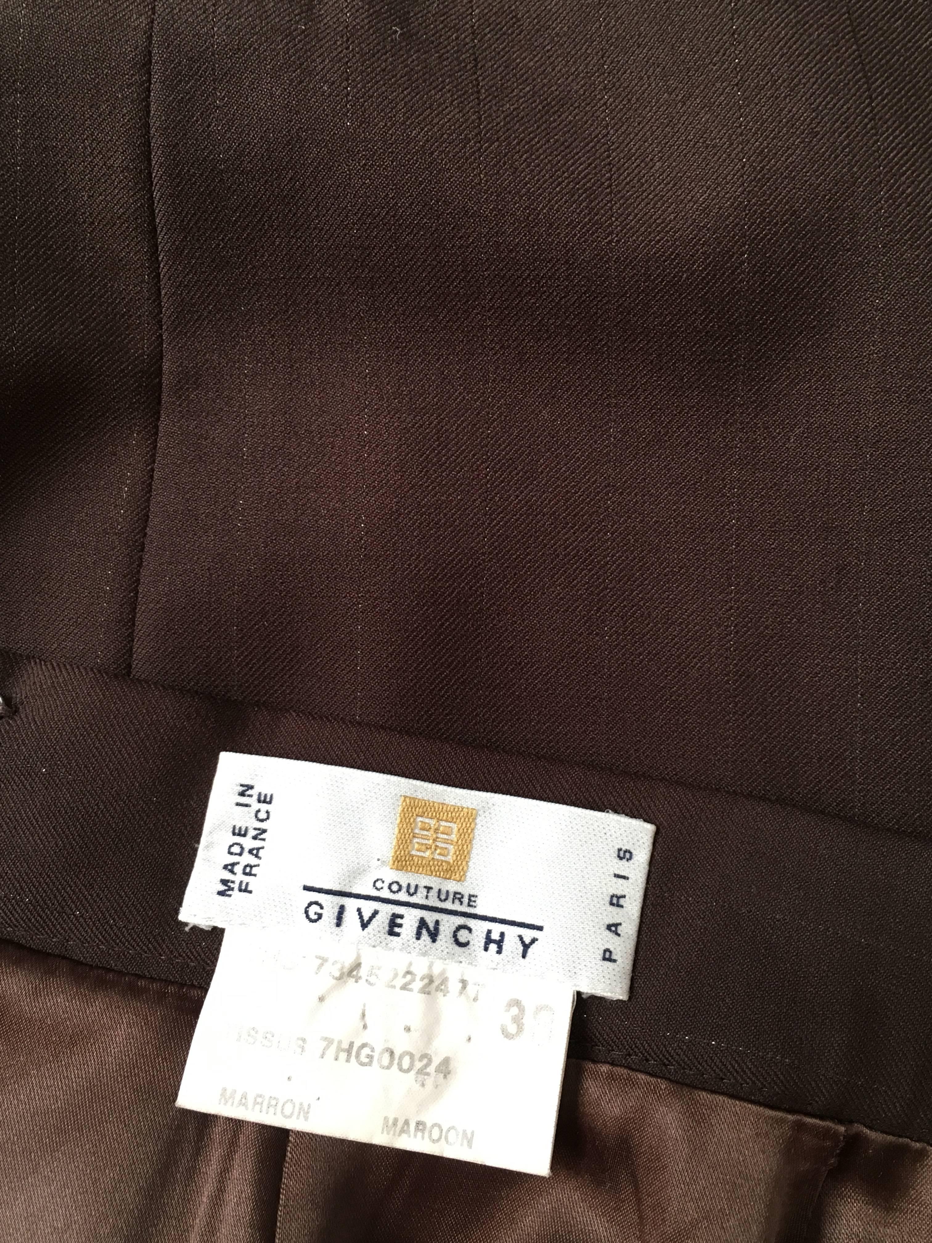 Givenchy Couture 1990s Brown Wool with Metallic Pin Strip Size 4. For Sale 4