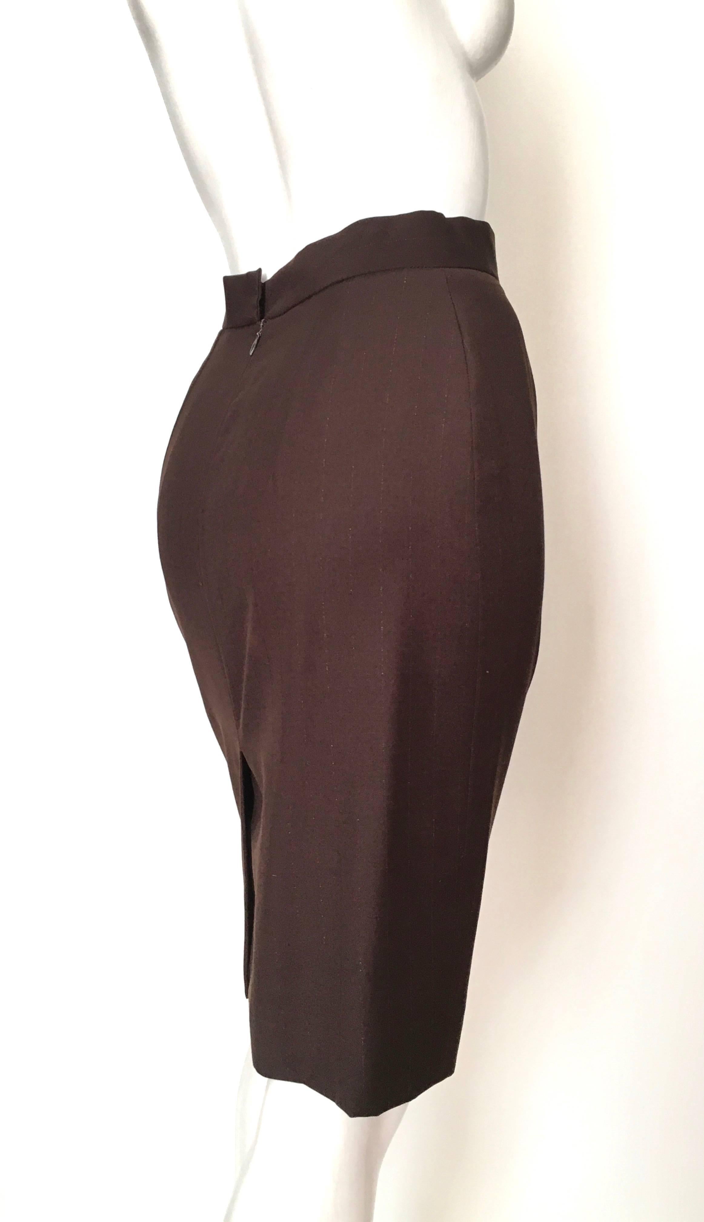 Black Givenchy Couture 1990s Brown Wool with Metallic Pin Strip Size 4. For Sale