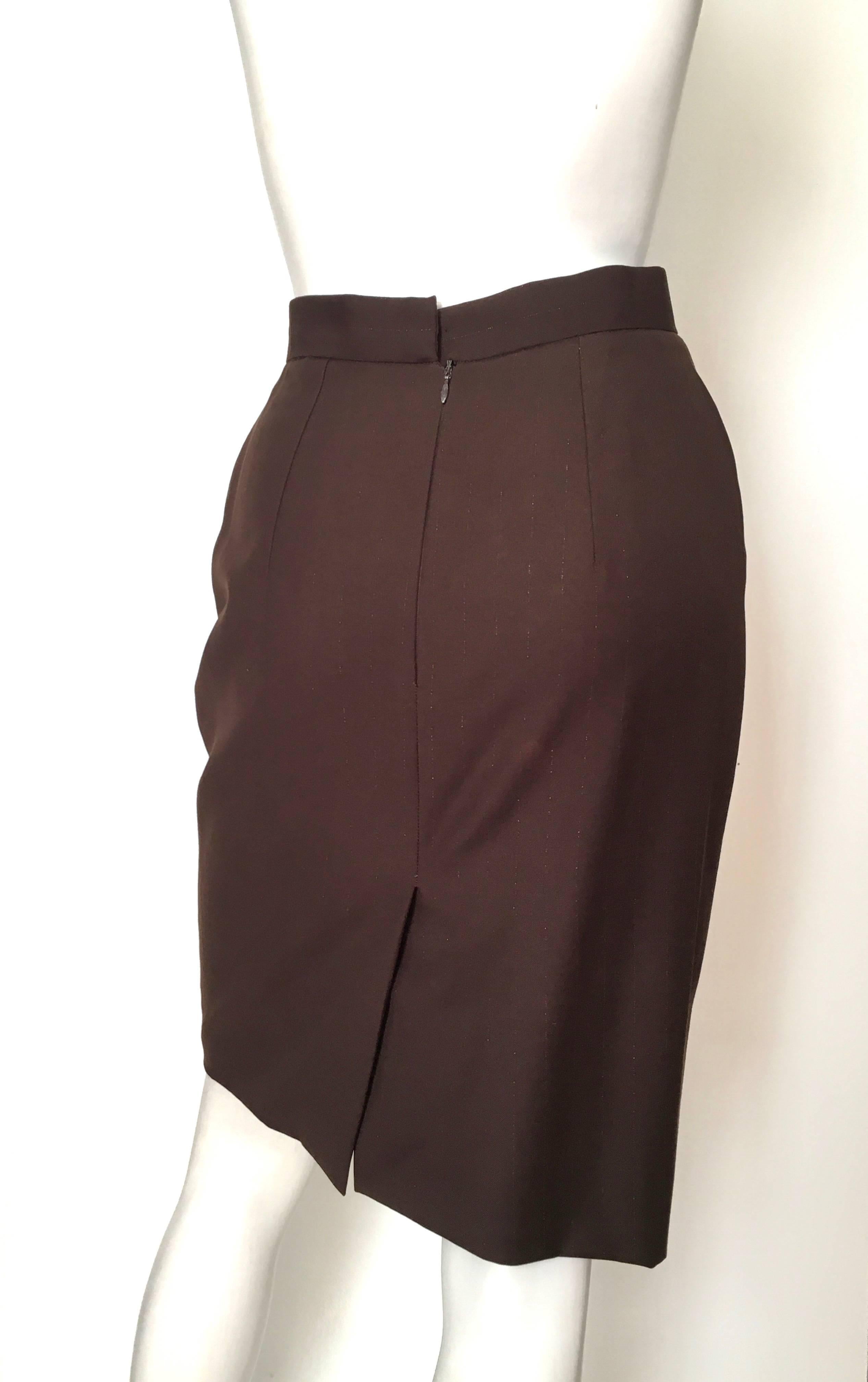 Givenchy Couture 1990s Brown Wool with Metallic Pin Strip Size 4. In Excellent Condition For Sale In Atlanta, GA