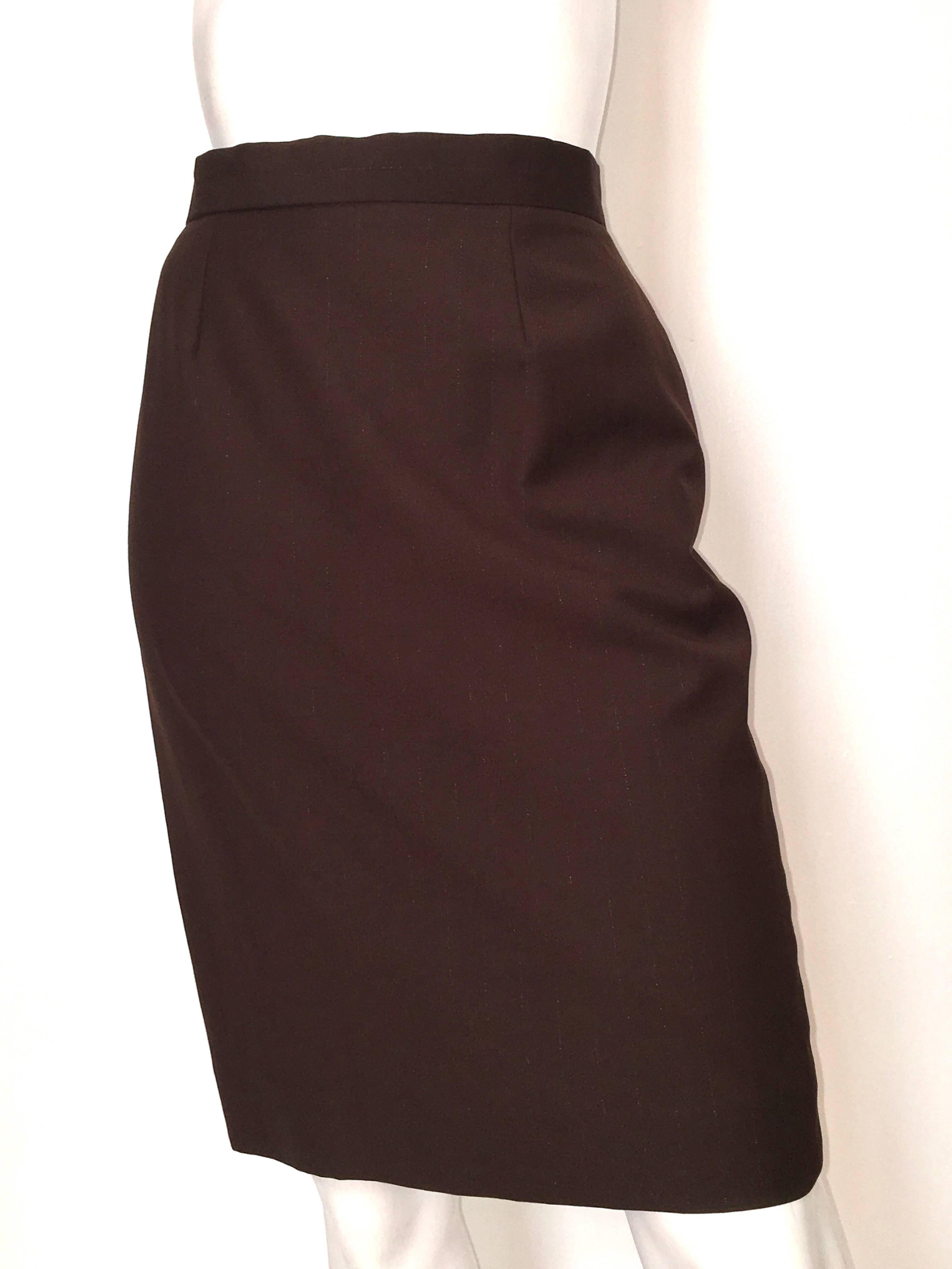 Givenchy Couture 1990s Brown Wool with Metallic Pin Strip Size 4. For Sale 5
